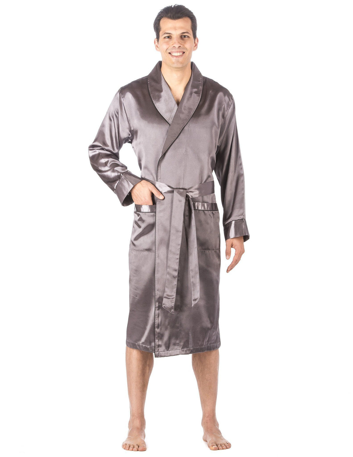 Men's Premium Satin Robe - Solid Grey
