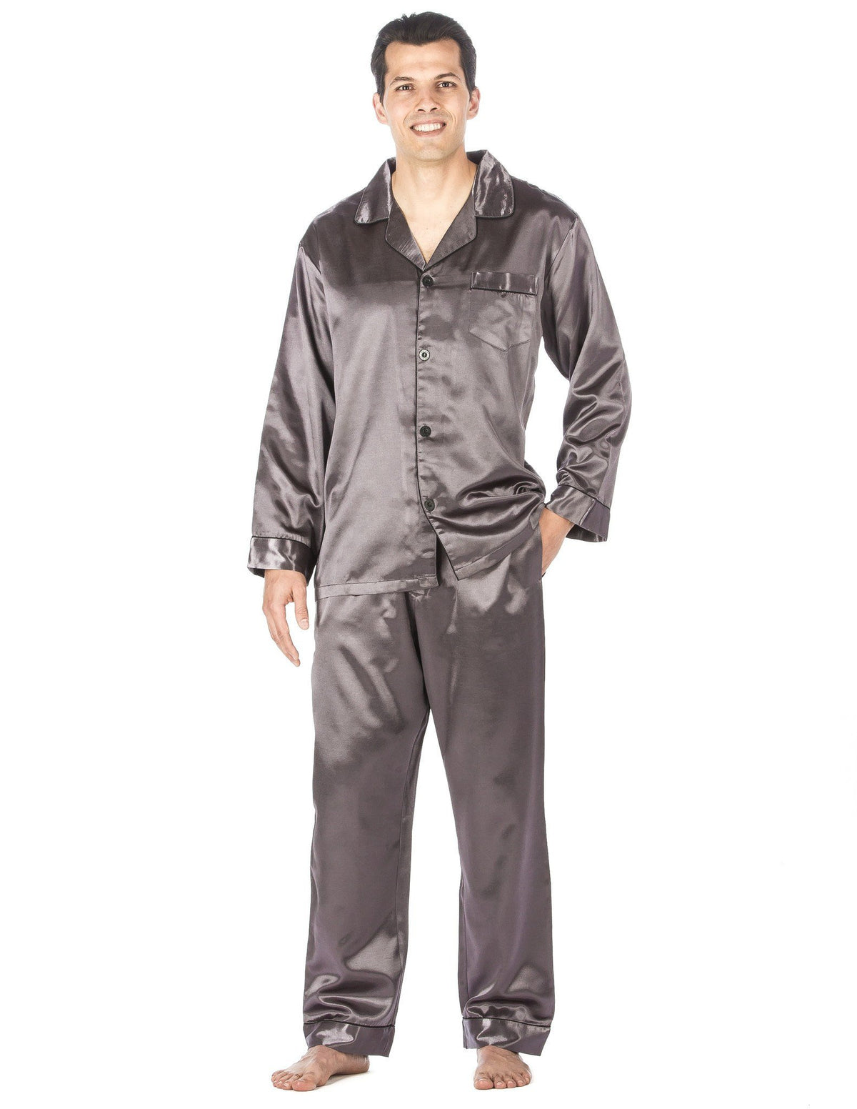 Men's Premium Satin Pajama Sleepwear Set - Grey