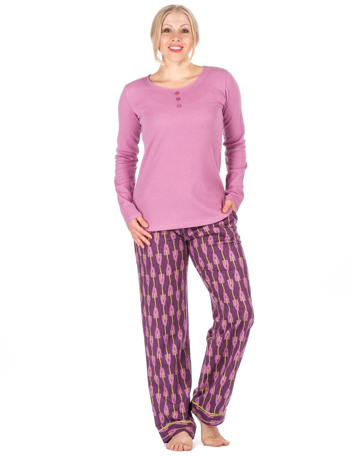 Womens Premium 100% Cotton Flannel Loungewear Set - Relaxed Fit - Grape Vines - Purple