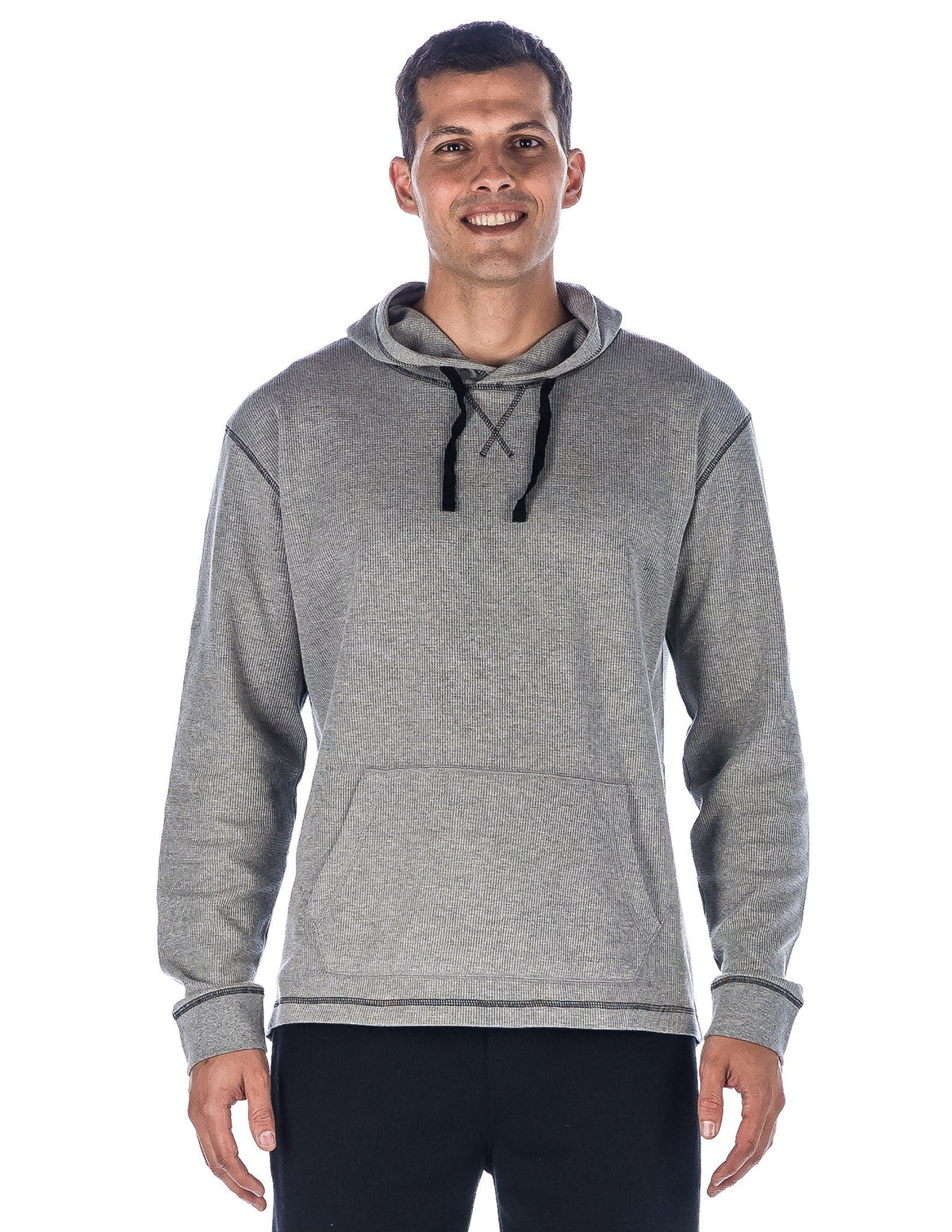Men's Solid Thermal Lounge Hoodie - with Contrast Stitching - Heather Grey