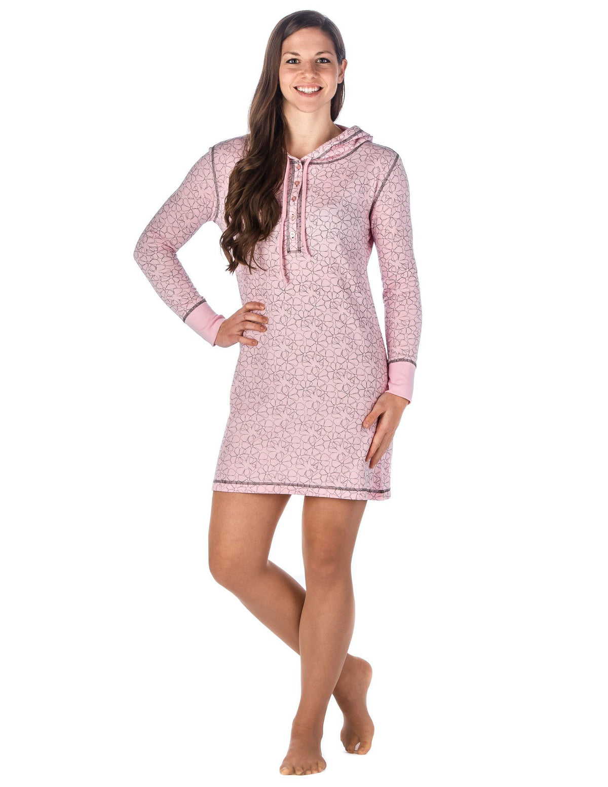 Women's Waffle Knit Thermal Sleep Hoodie - Floral - Pink