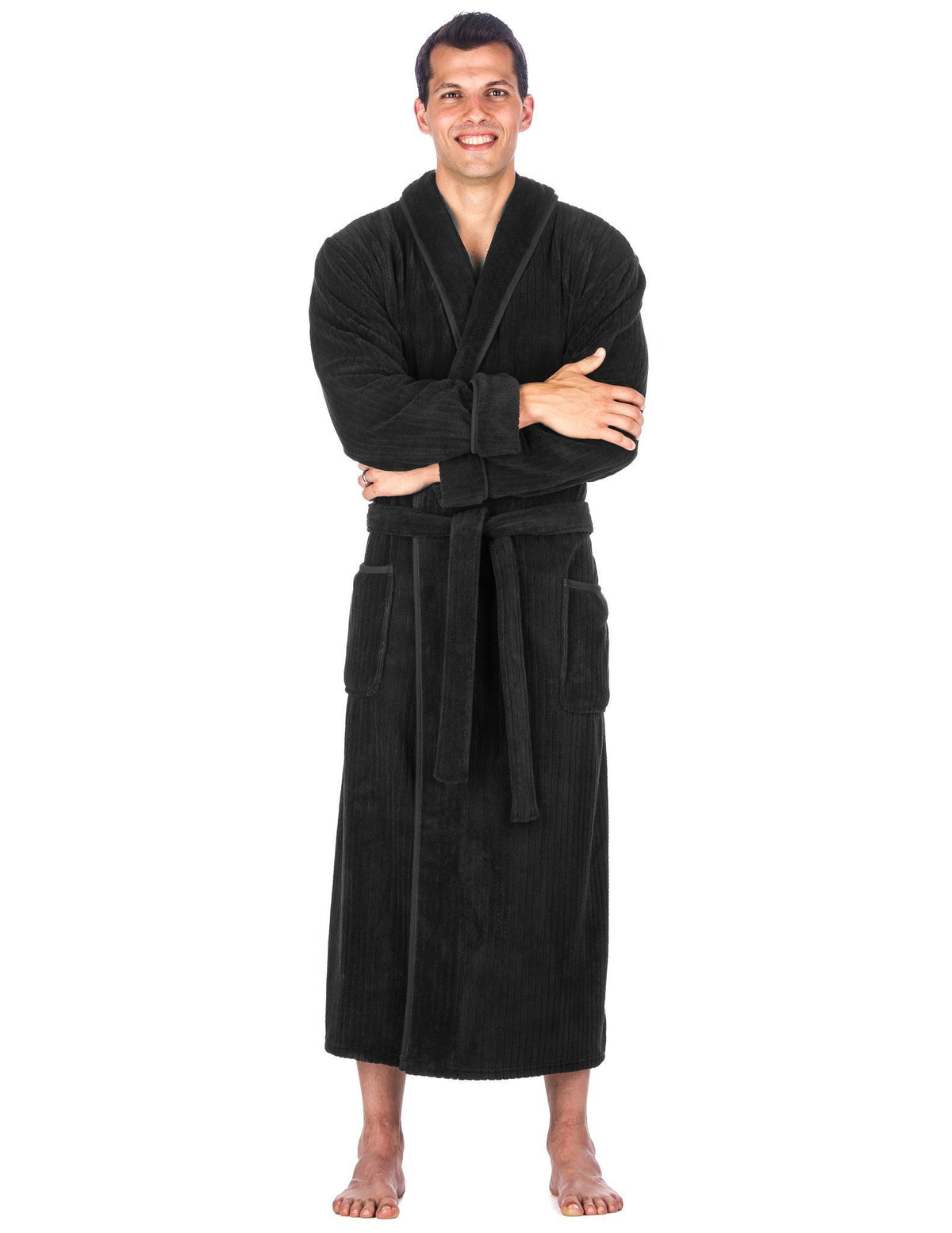 Men's Premium Coral Fleece Long Hooded Plush Spa/Bath Robe - Iron