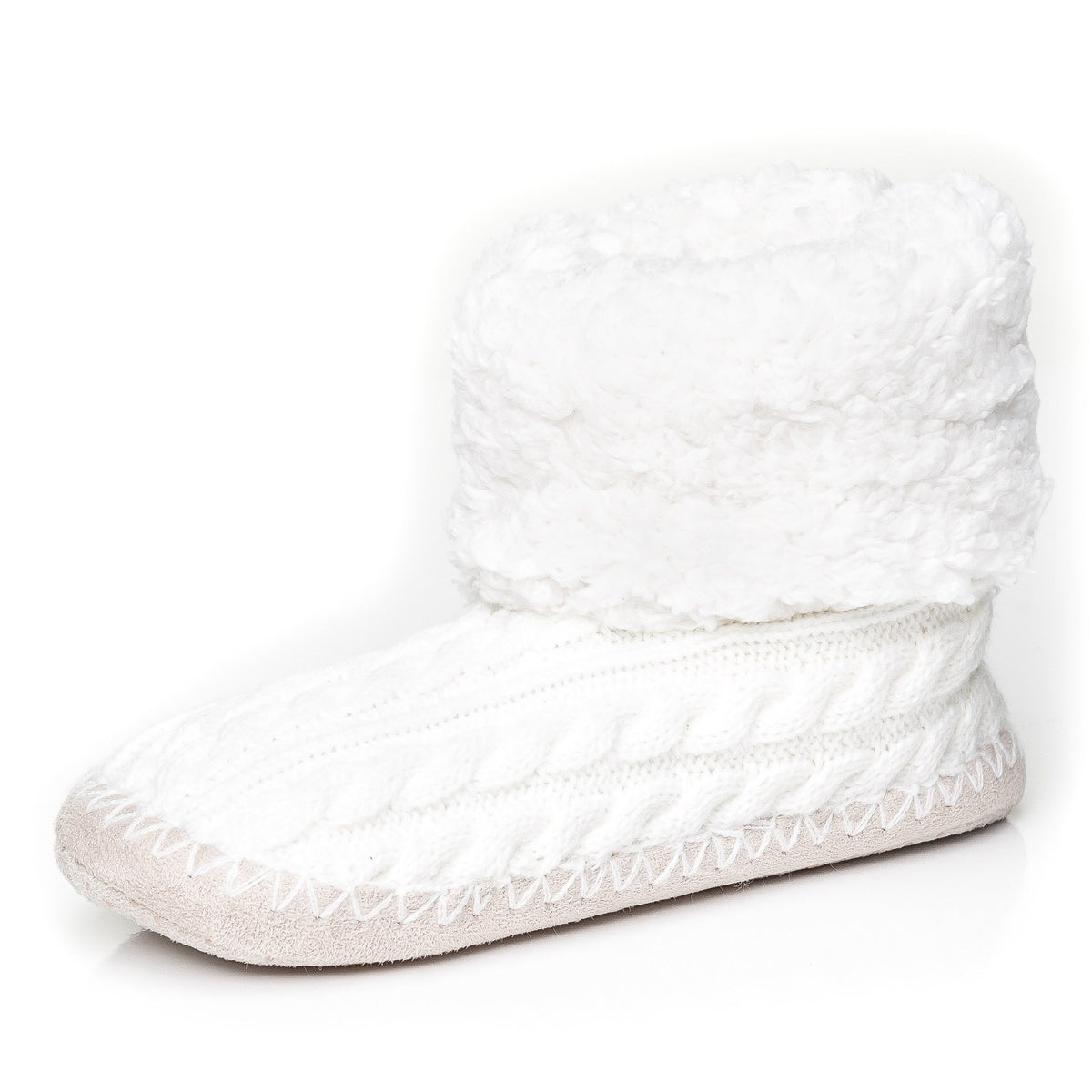 Women's Fuzzy Delight Cable Knit Indoor Short Boot Slippers - Ivory