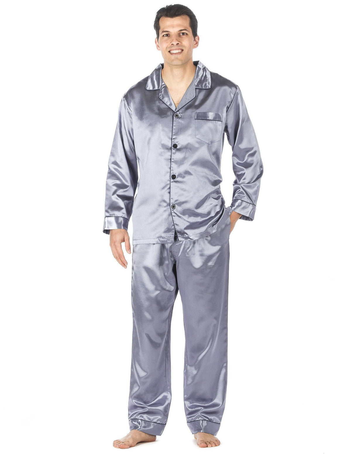 Men's Premium Satin Pajama Sleepwear Set - Light Blue