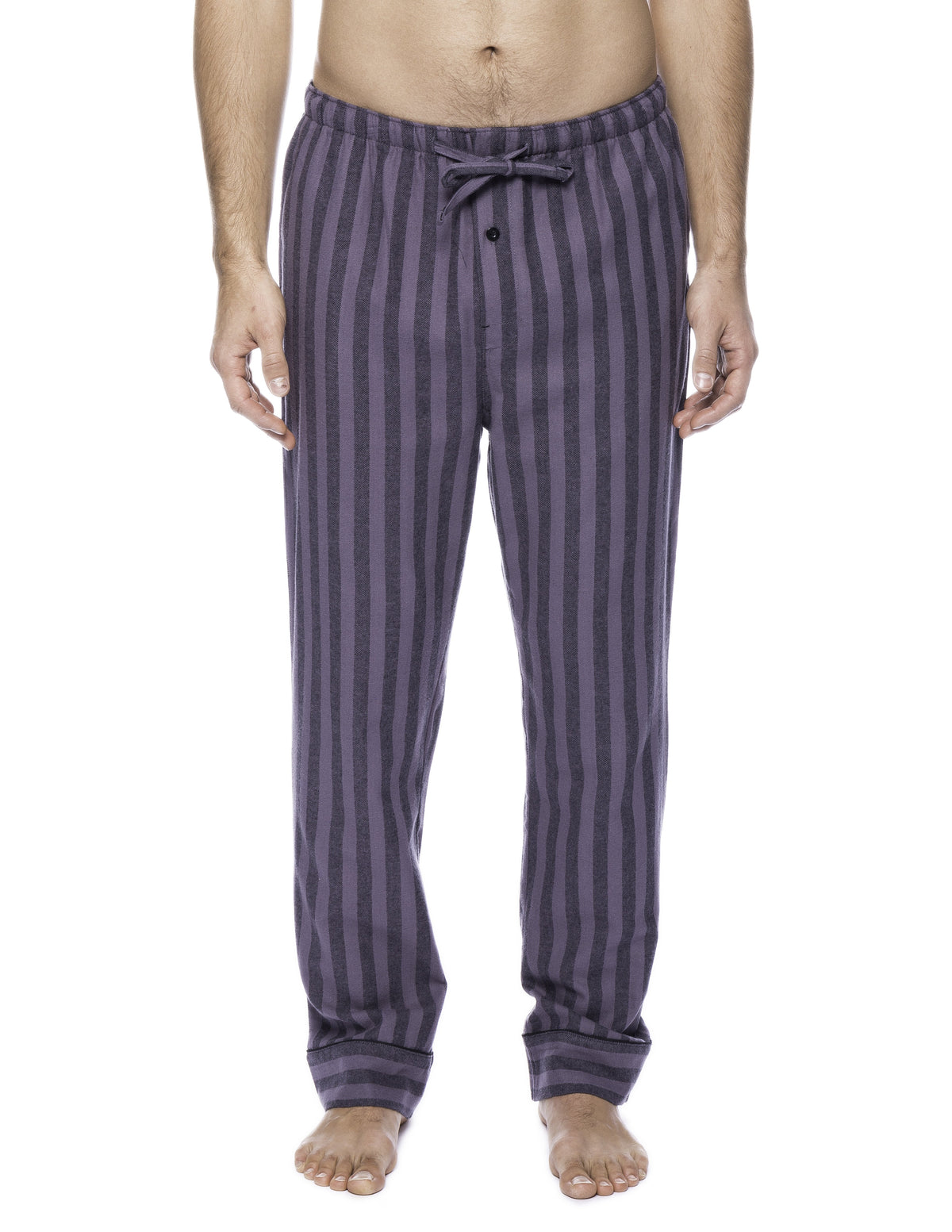Mens Gingham 100% Cotton Flannel Lounge Pants - Stripes Black/Grey