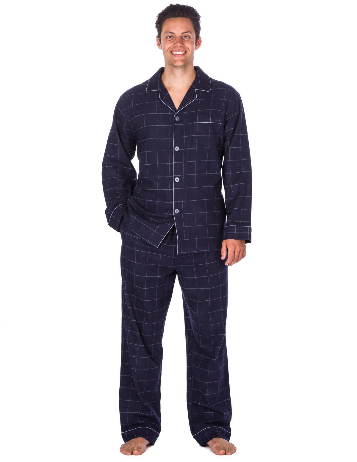 Men's Premium 100% Cotton Flannel Pajama Sleepwear Set (Relaxed Fit) - Blue