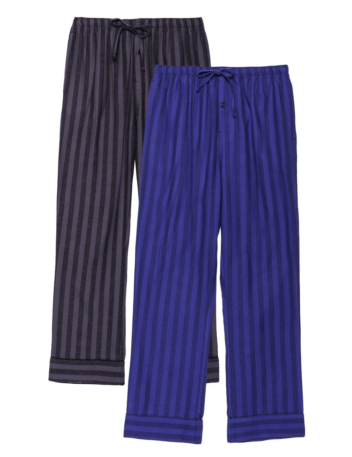 2-Pack Men's 100% Cotton Flannel Lounge Pants (Stripes Tonal Blue/Black-Grey)