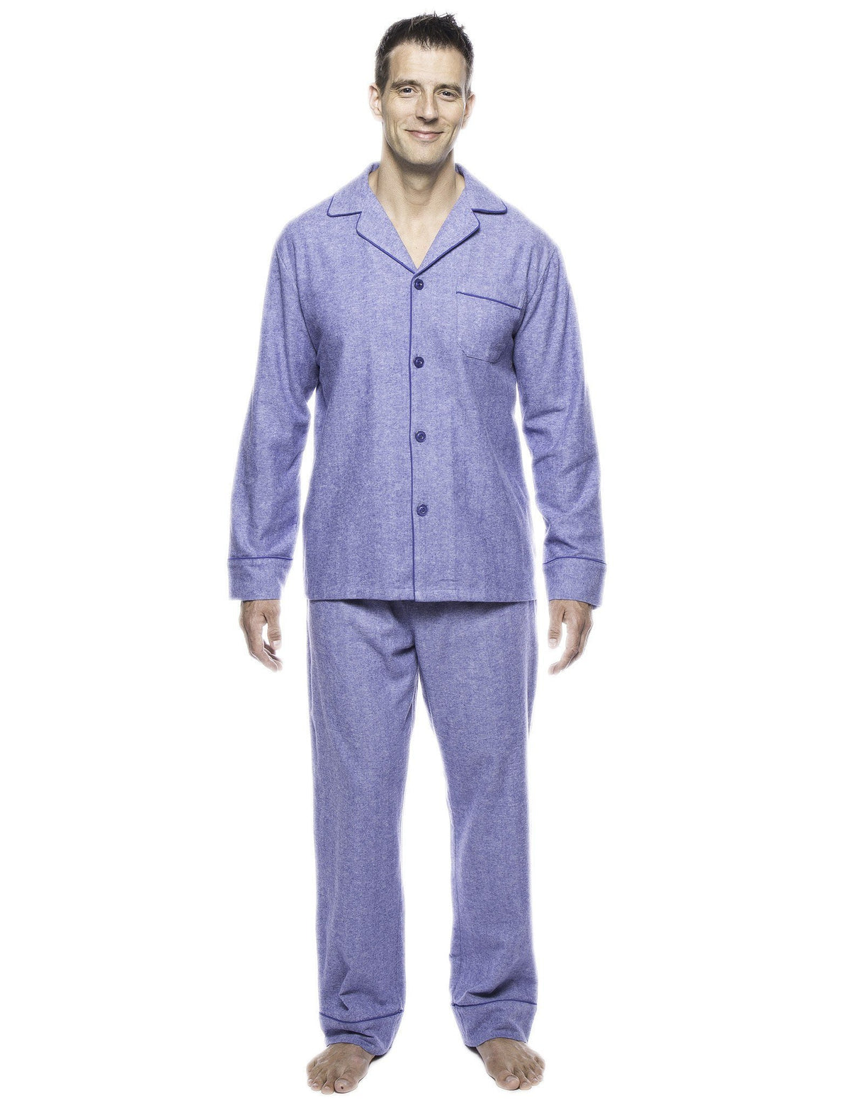Box Packaged Men's Premium 100% Cotton Flannel Pajama Sleepwear Set - Herringbone Blue