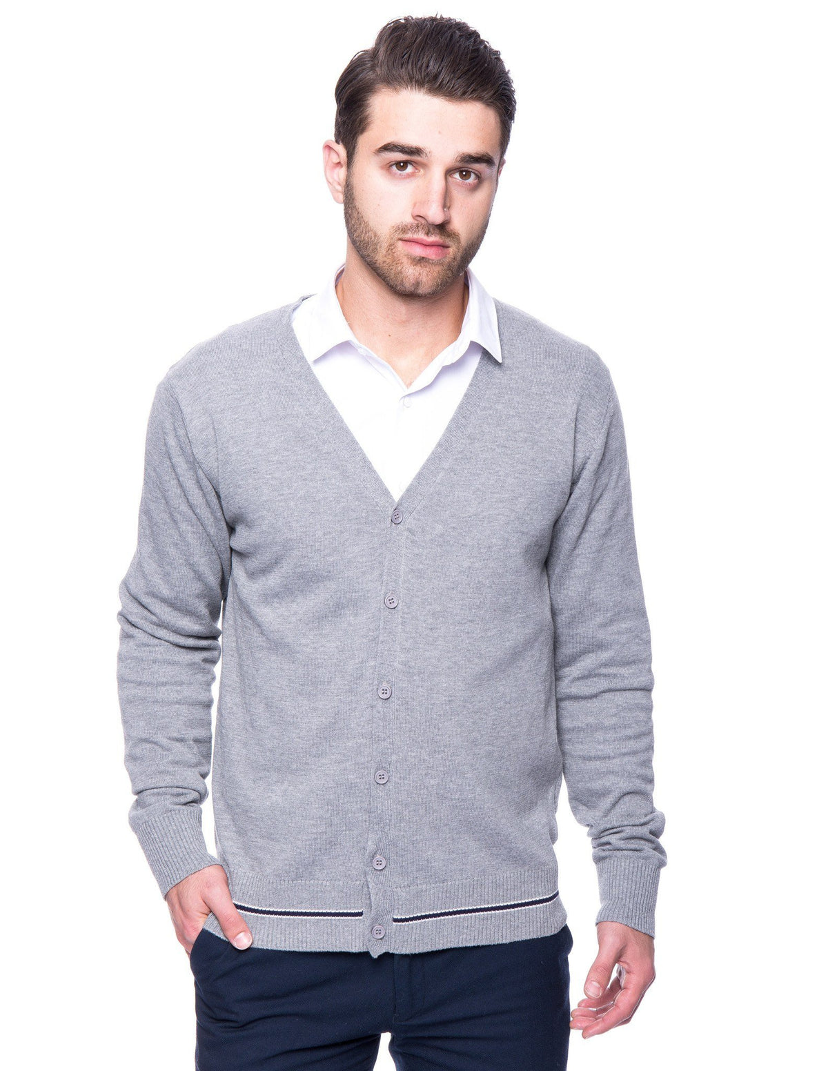 Men's 100% Cotton Cardigan Sweater - Heather Grey