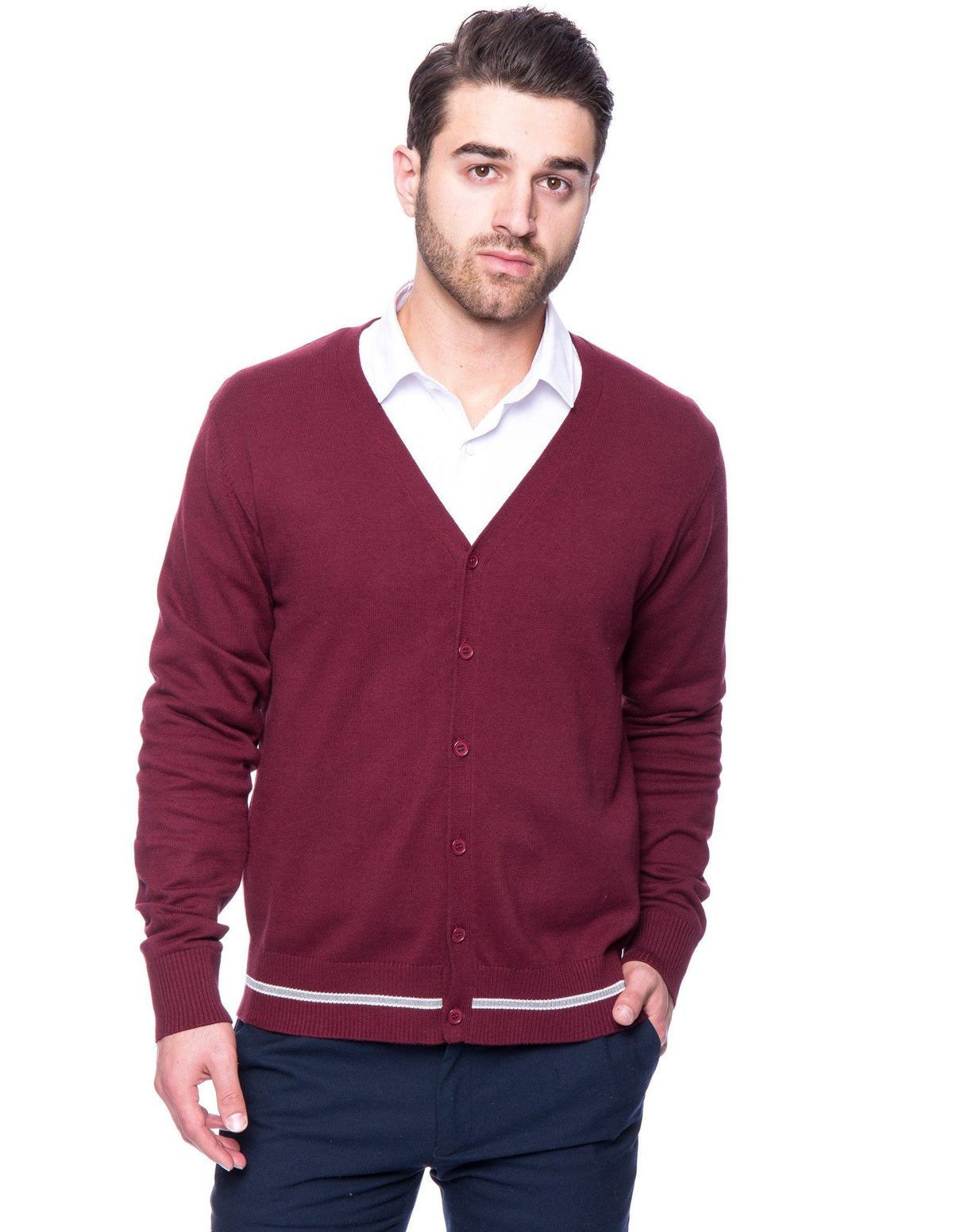 Men's 100% Cotton Cardigan Sweater - Burgundy