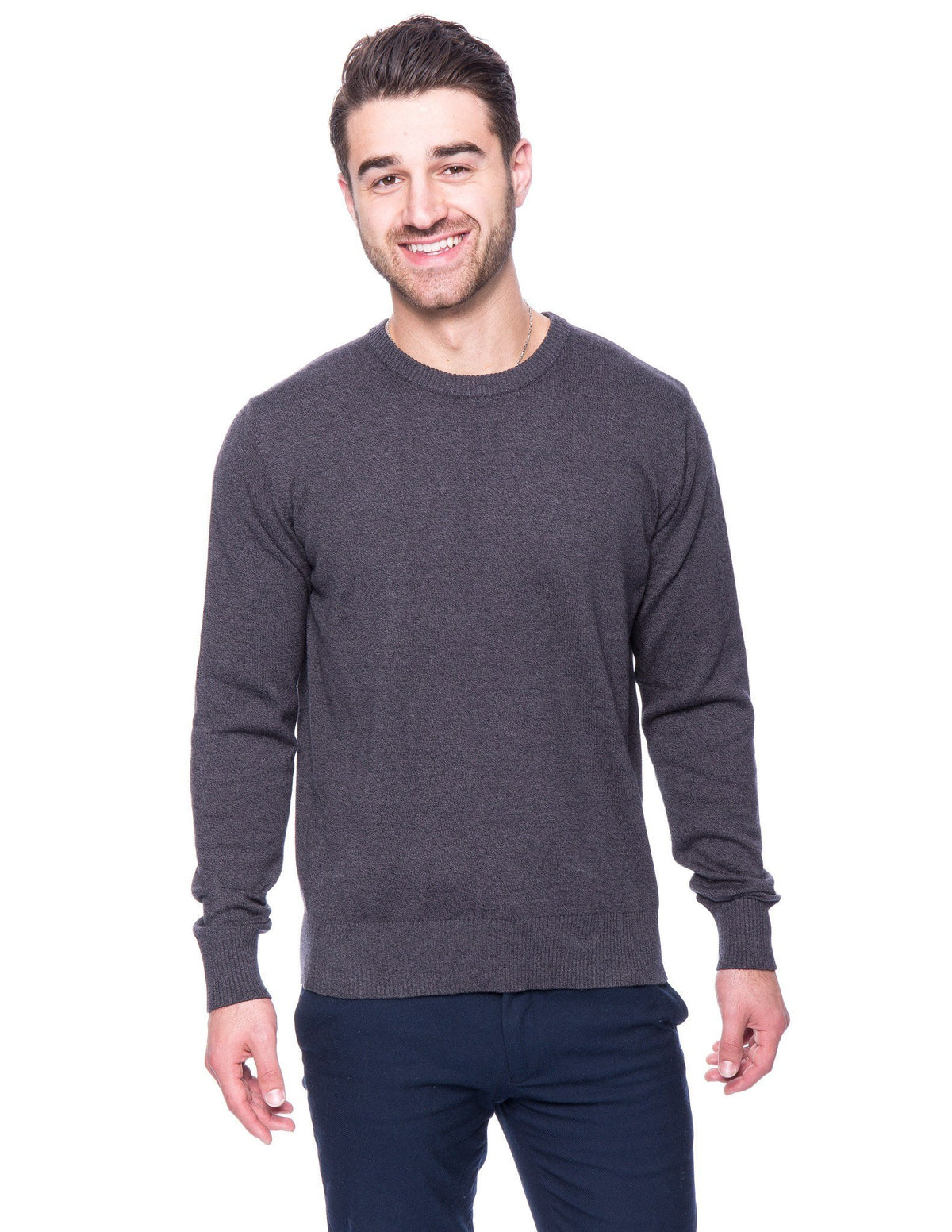 Men's 100% Cotton Crew Neck Sweater - Marl Charcoal/Black