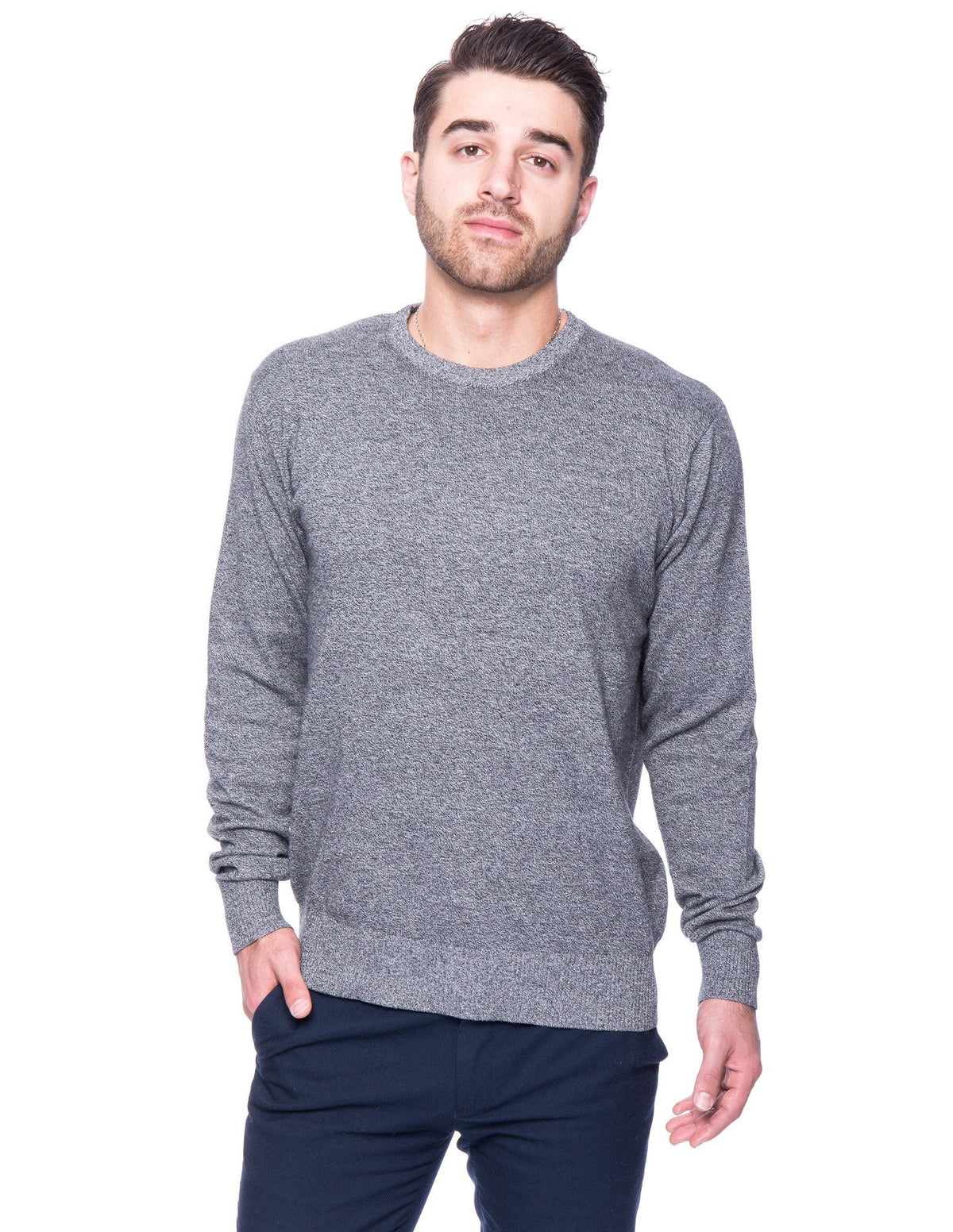 Men's 100% Cotton Crew Neck Sweater - Marl Black/White