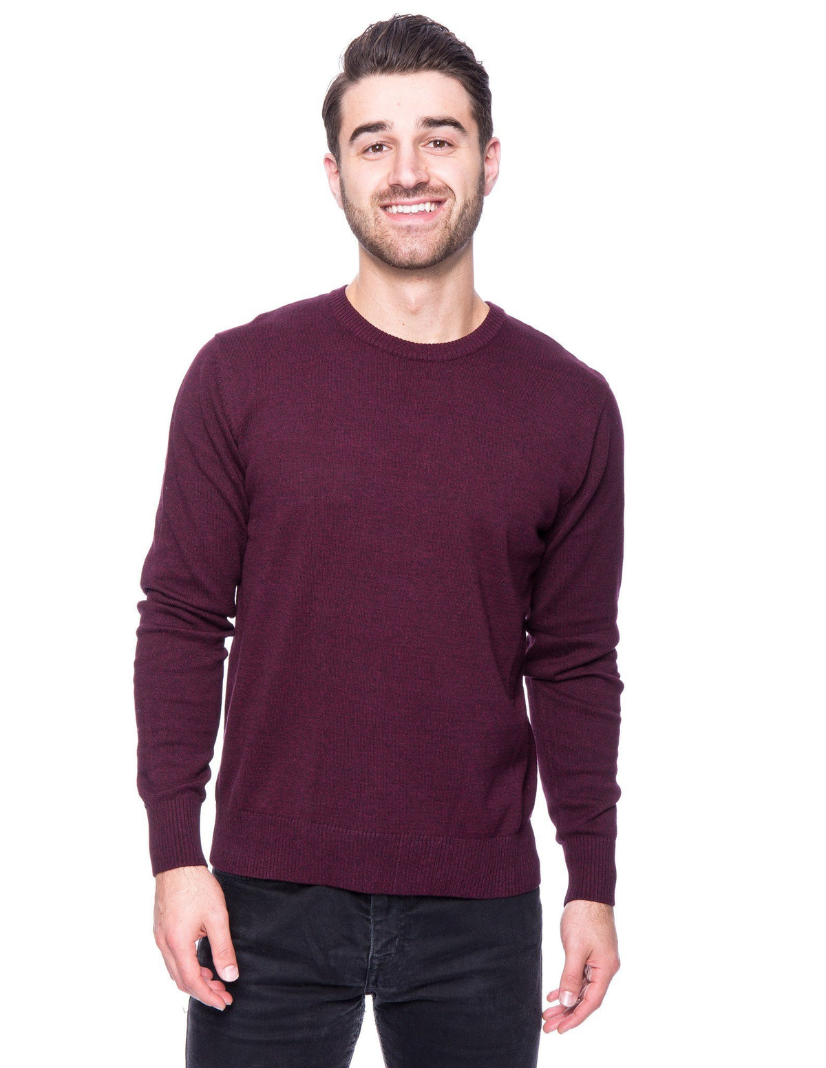 Men's 100% Cotton Crew Neck Sweater - Marl Purple/Black