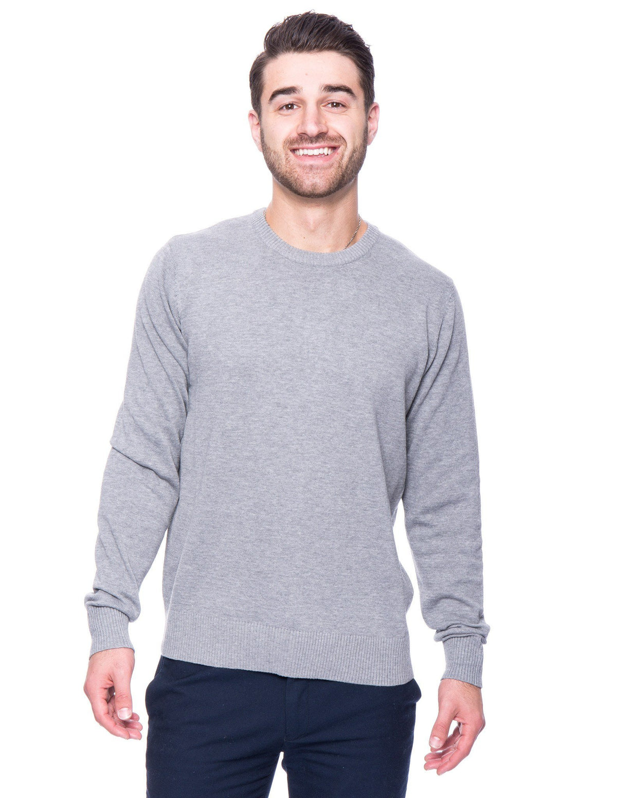 Men's 100% Cotton Crew Neck Sweater - Heather Grey