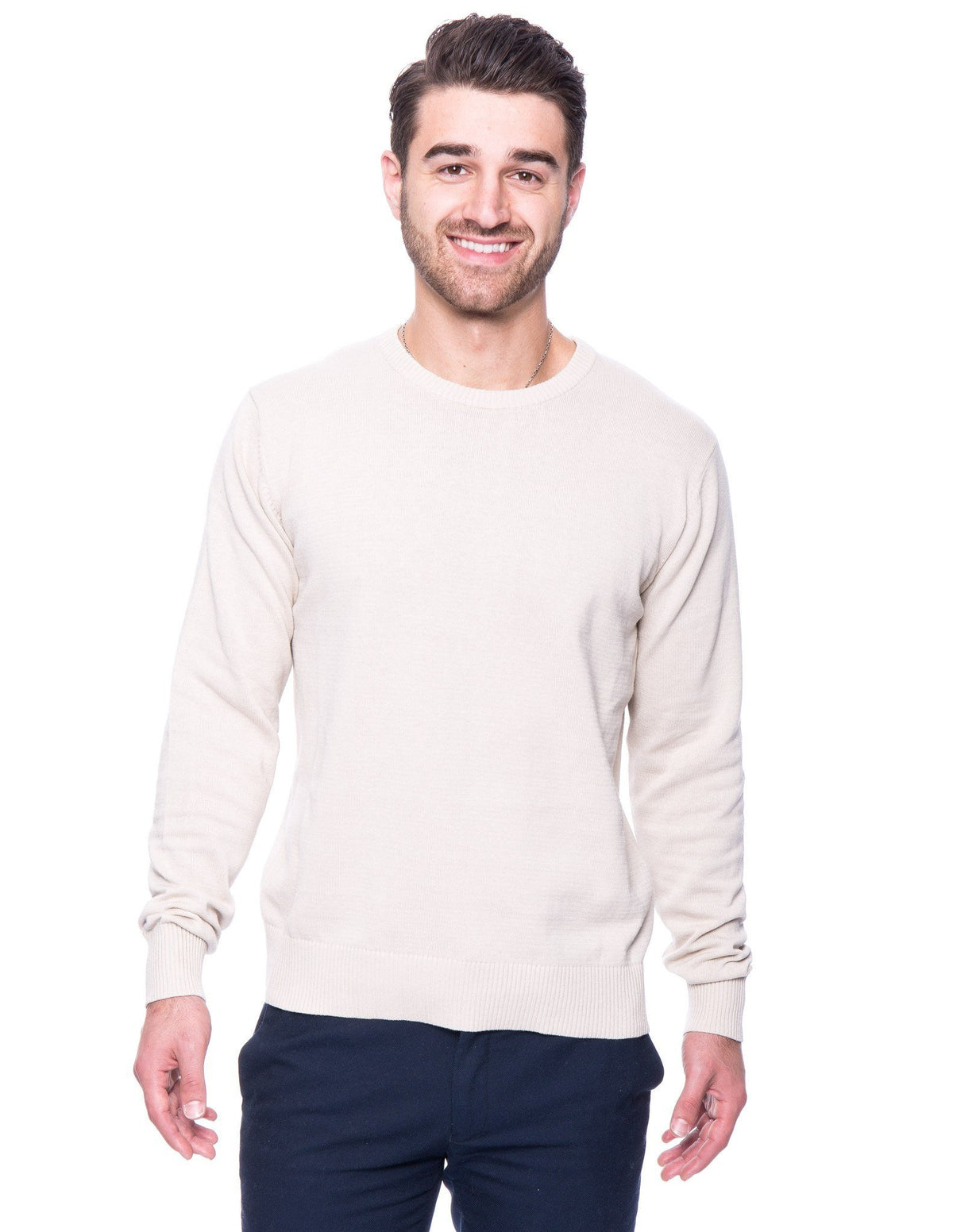 Men's 100% Cotton Crew Neck Sweater - Stone