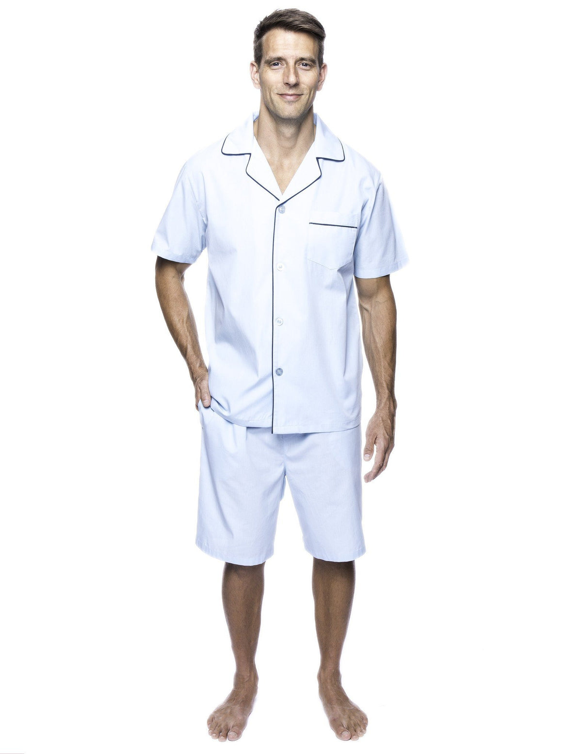 Men's 100% Woven Cotton Short Pajama Sleepwear Set - Crystal Blue