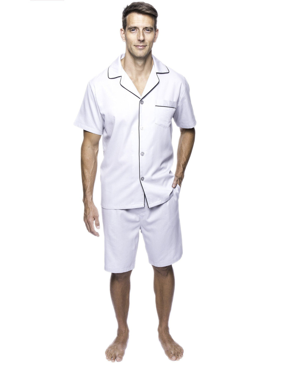 Men's 100% Woven Cotton Short Pajama Sleepwear Set - Light Grey