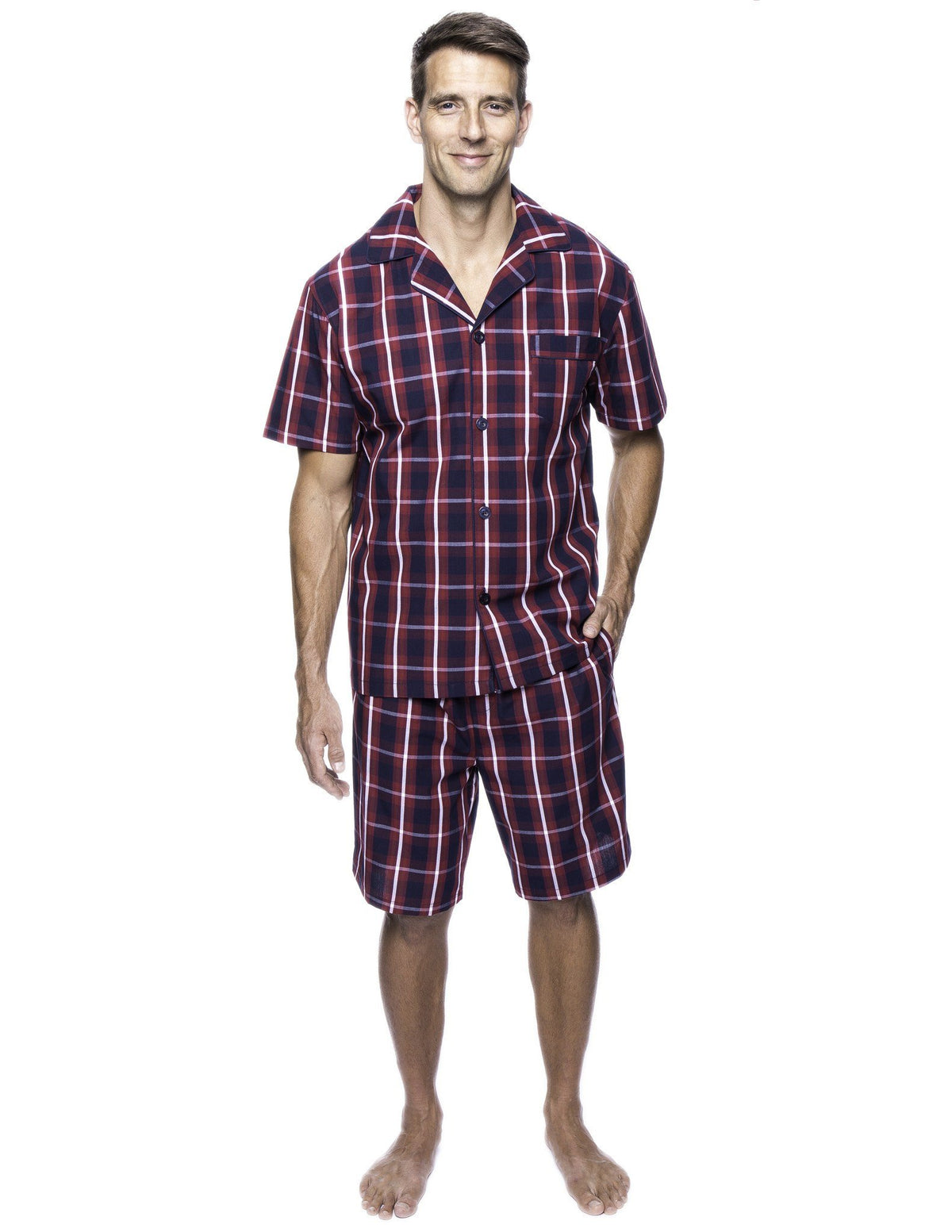 Men's 100% Woven Cotton Short Pajama Sleepwear Set - Patriotic Plaid