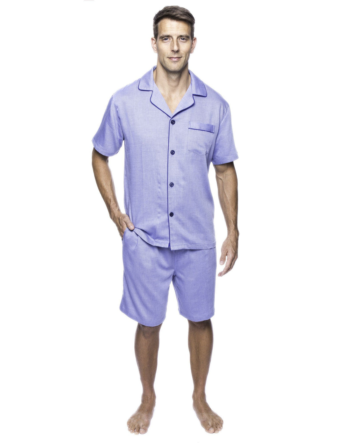 Men's 100% Woven Cotton Short Pajama Sleepwear Set - Blue Twill