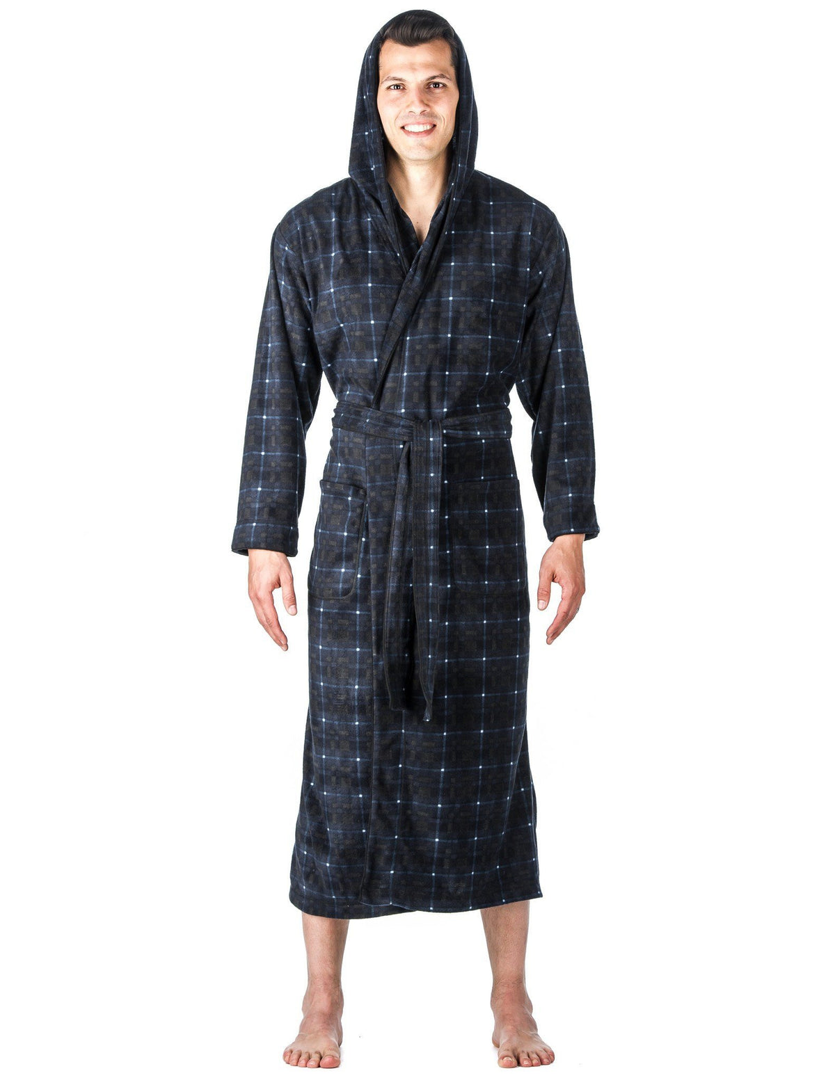 Men's Microfleece Hooded Robe - Plaid Blue