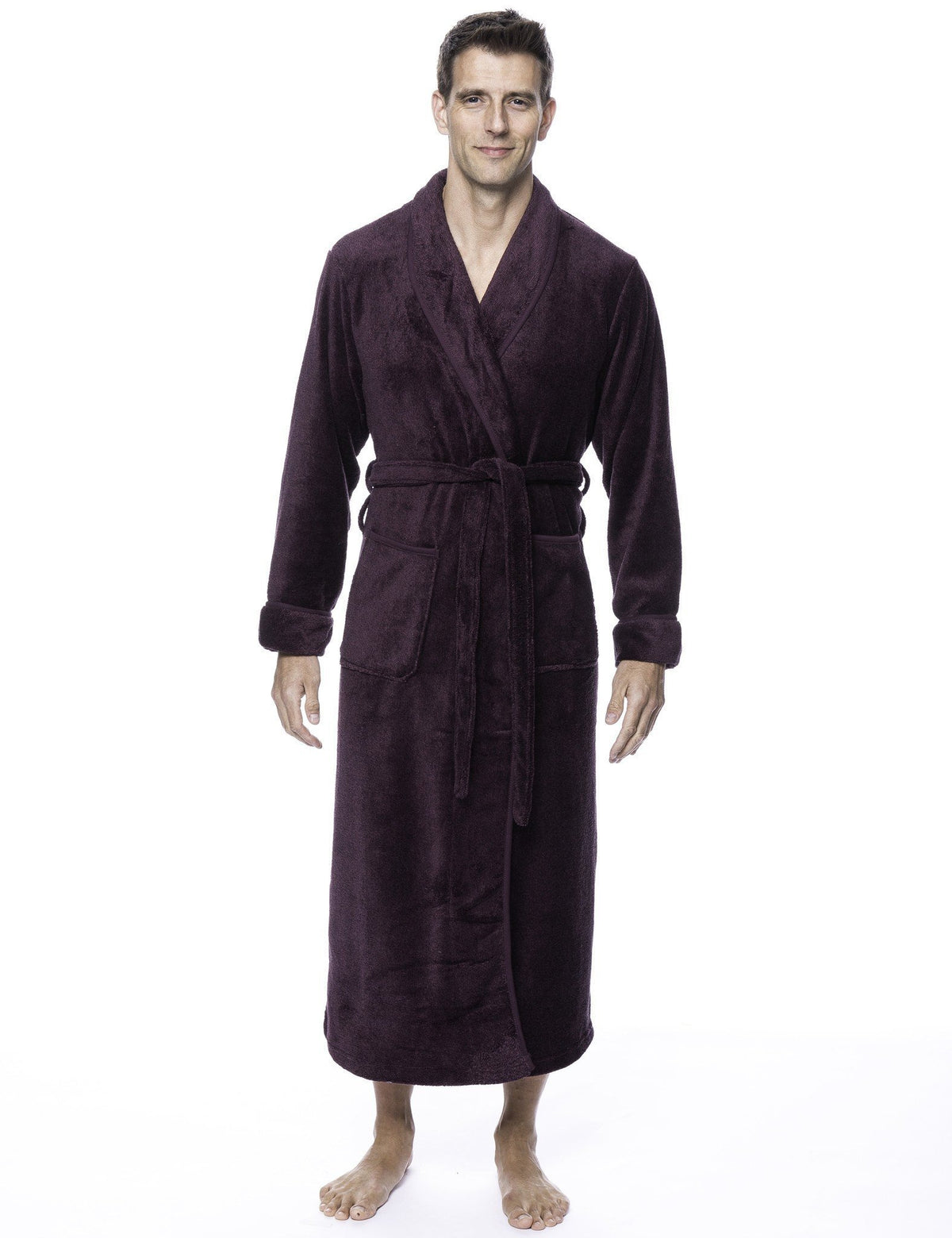 Men's Premium Coral Fleece Full Length Plush Spa/Bath Robe - Marl Fig/Black