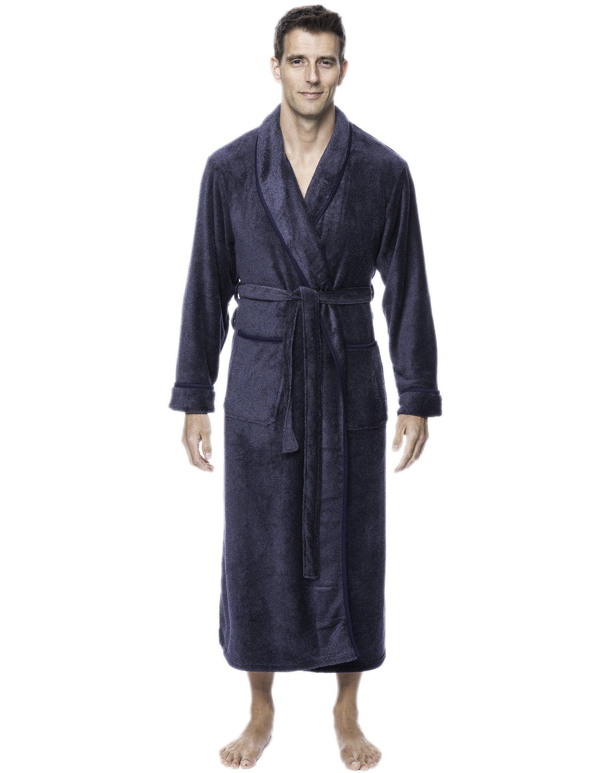 Men's Premium Coral Fleece Full Length Plush Spa/Bath Robe - Marl Navy/Grey