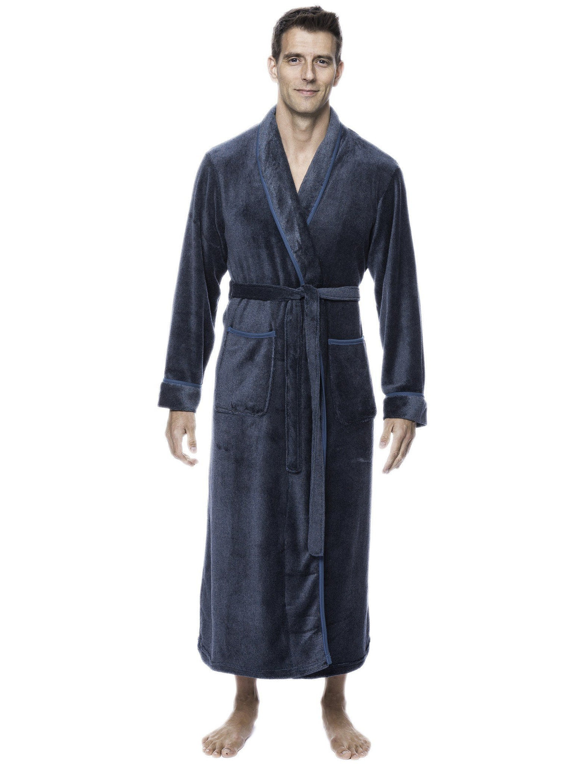 Men's Premium Coral Fleece Full Length Plush Spa/Bath Robe - Marl Teal/Grey