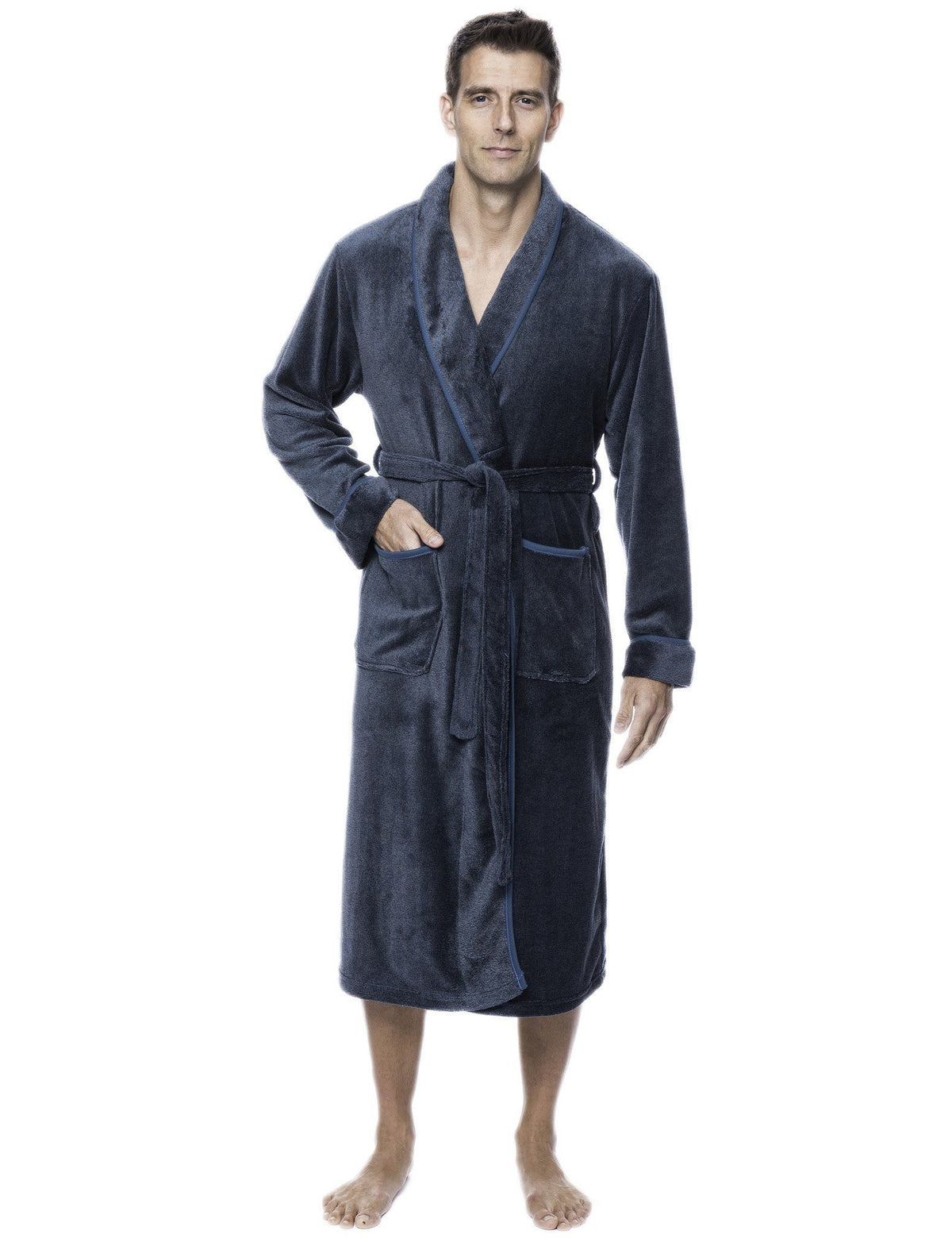Men's Premium Coral Fleece Plush Spa/Bath Robe - Marl Teal/Grey