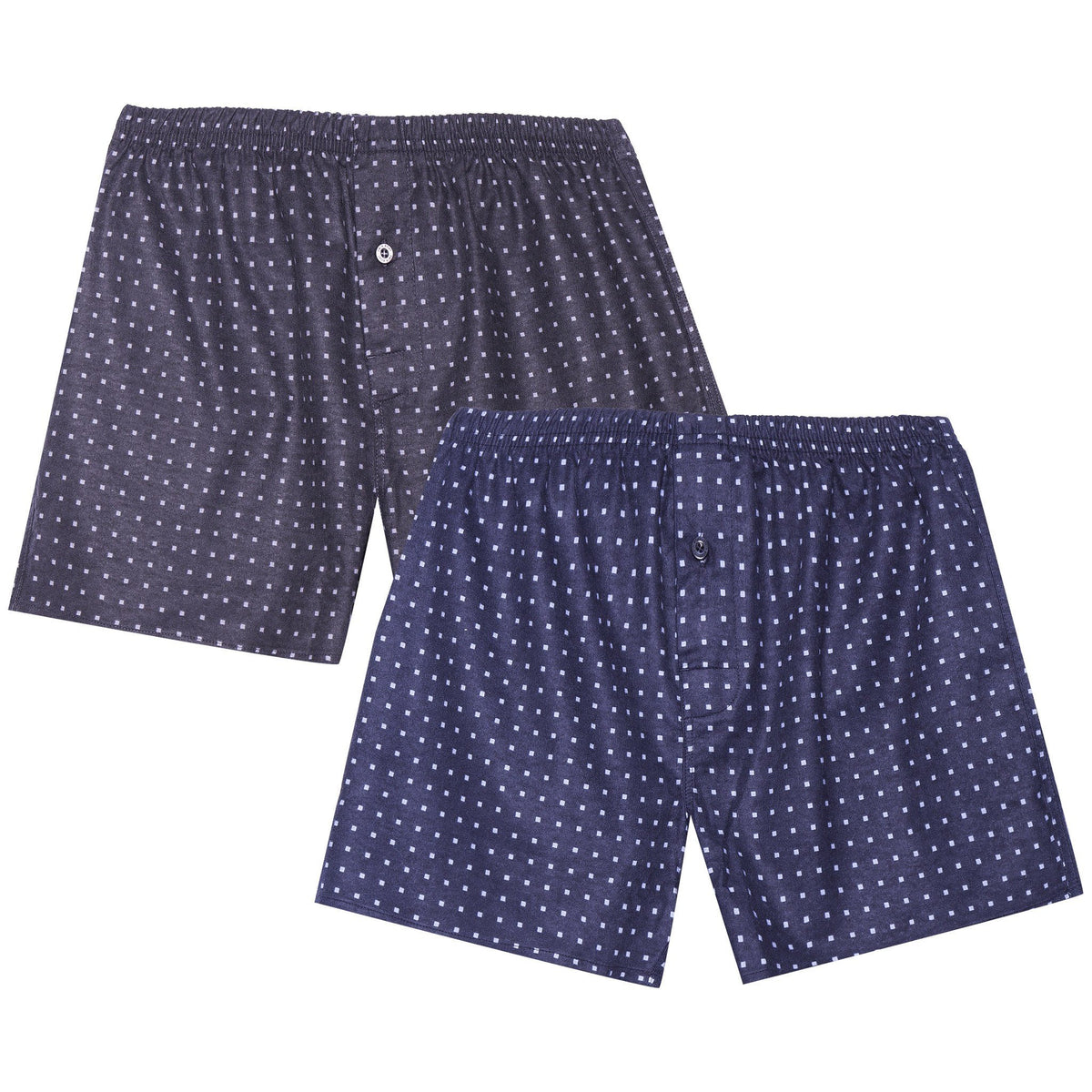 Men's 100% Cotton Flannel Boxers - 2 Pack - Floating Squares Blue/Grey