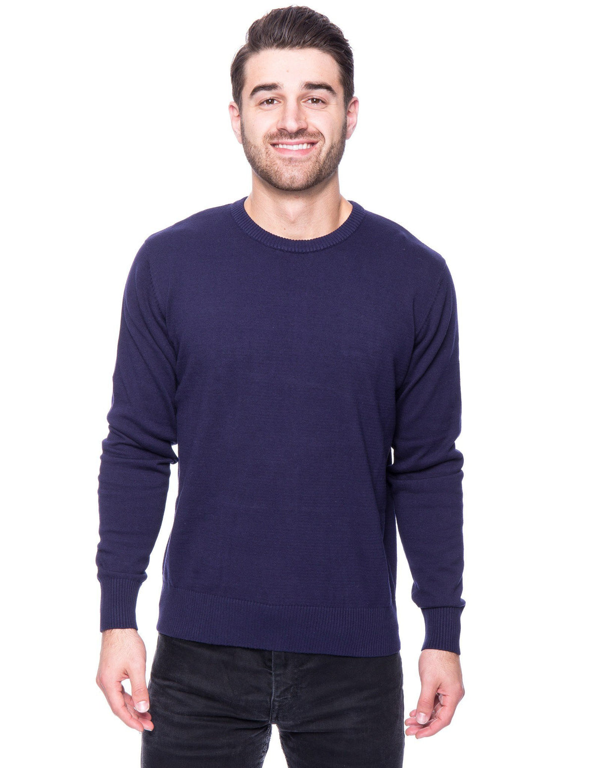 Men's Premium 100% Cotton Crew Neck Sweater - Marl Navy/Teal