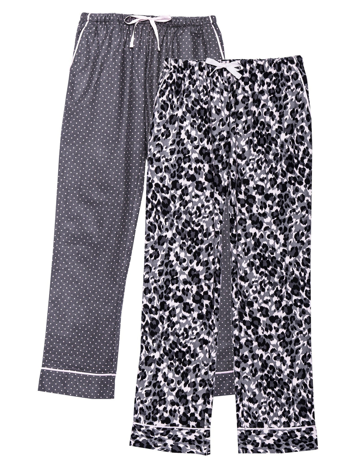 Women's 2 Pack Cotton Flannel Lounge Pants with Free Socks - 2-Pack with FREE Sock [Leopard/Pin Dots Grey]