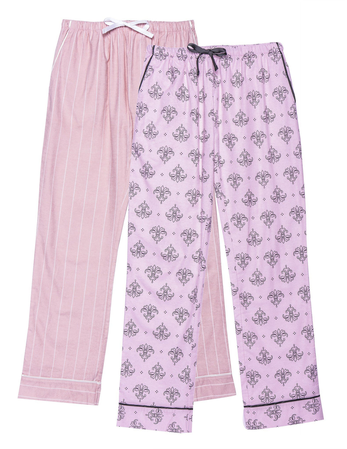 Women's 2 Pack Cotton Flannel Lounge Pants with Free Socks - 2-Pack with FREE Sock [Stripe/Fleur Pink]