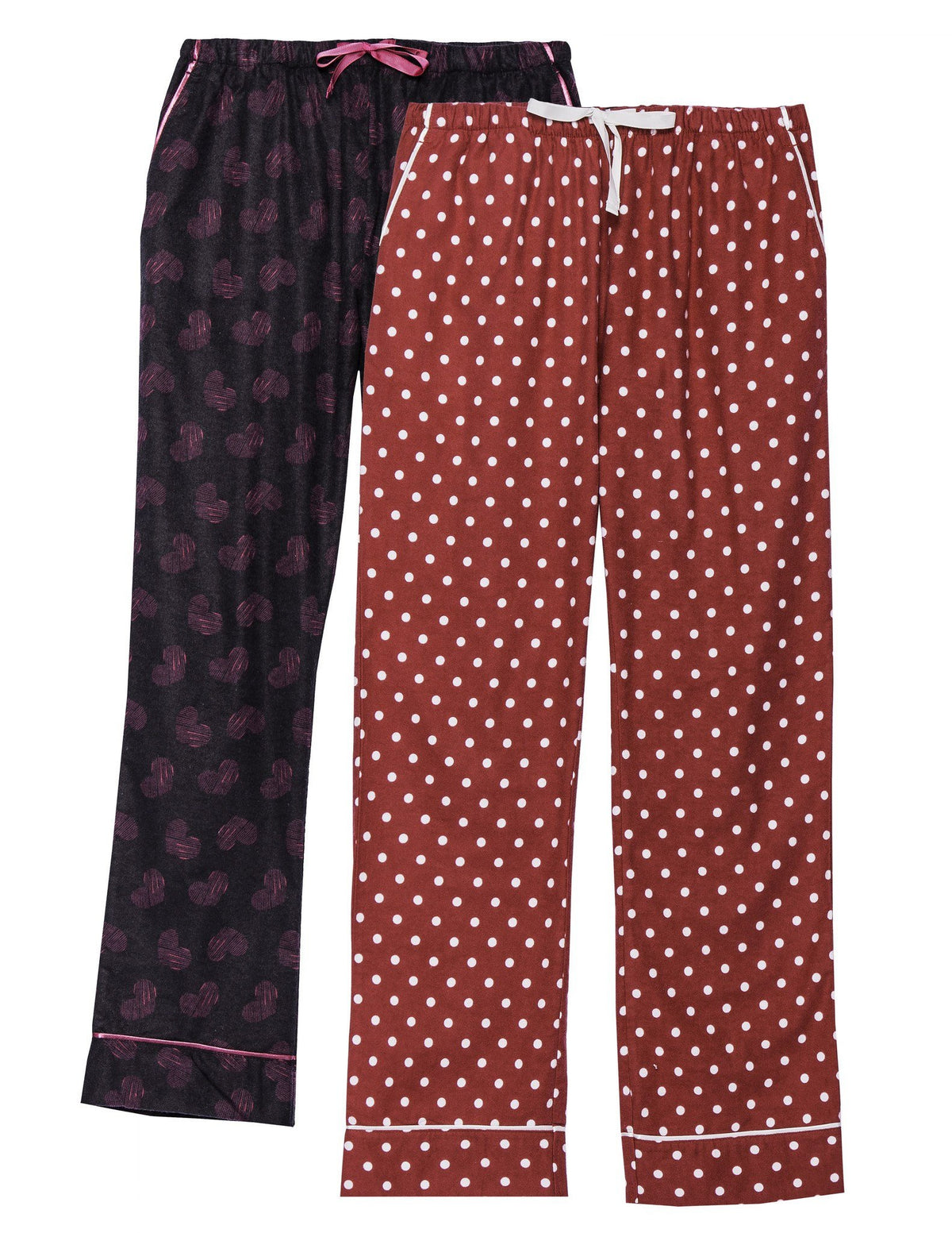 Women's 2 Pack Cotton Flannel Lounge Pants with Free Socks - 2-Pack with FREE Sock [Dots Diva/Hearts Red]