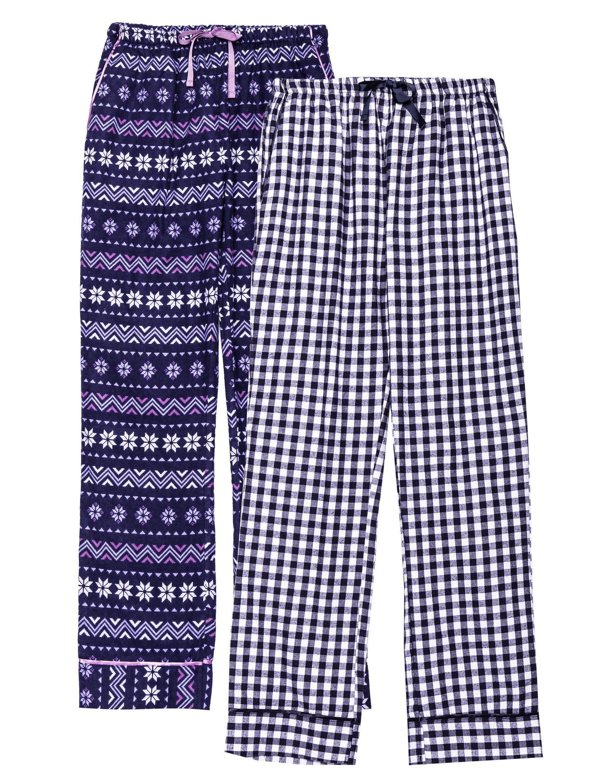 Women's 2 Pack Cotton Flannel Lounge Pants with Free Socks - 2-Pack with FREE Sock [Nordic Snow/Gingham Blue]