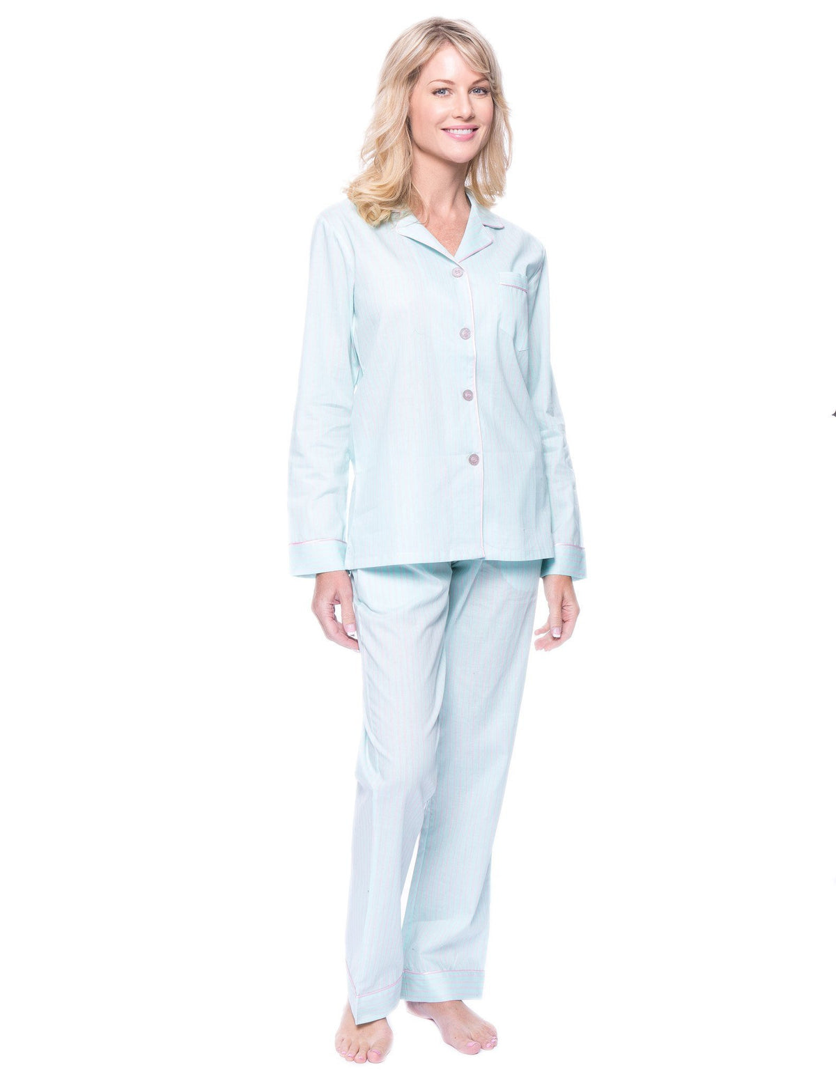 Women's Premium 100% Cotton Poplin Pajama Set - Free Stripe - Aqua/Pink