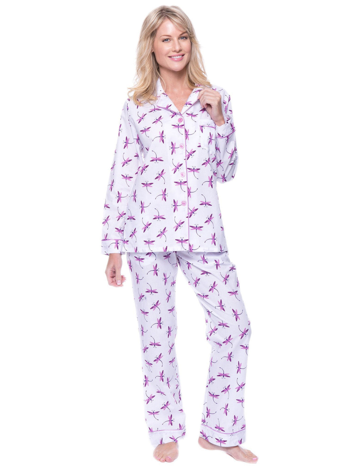 Women's Premium 100% Cotton Poplin Pajama Set - Firefly - Purple