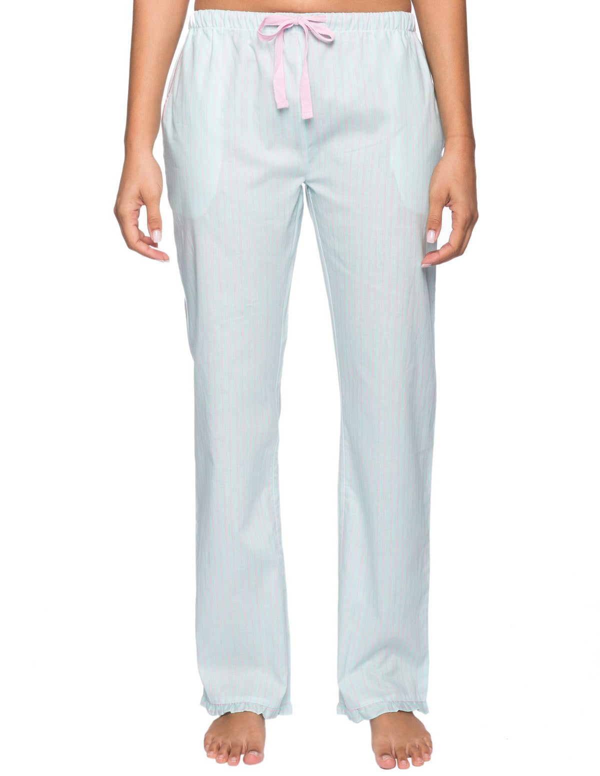 Womens Premium 100% Cotton Poplin Lounge/Sleep Pants - Free Stripe - Aqua/Pink