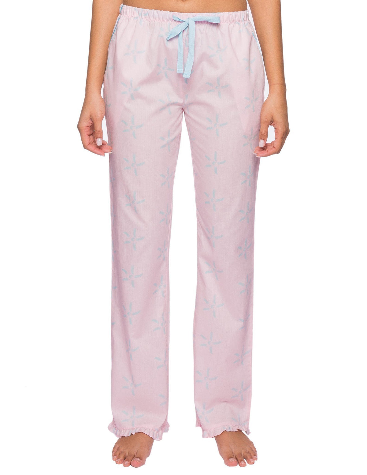 Womens Premium 100% Cotton Poplin Lounge/Sleep Pants - Starlight - Pink/Aqua