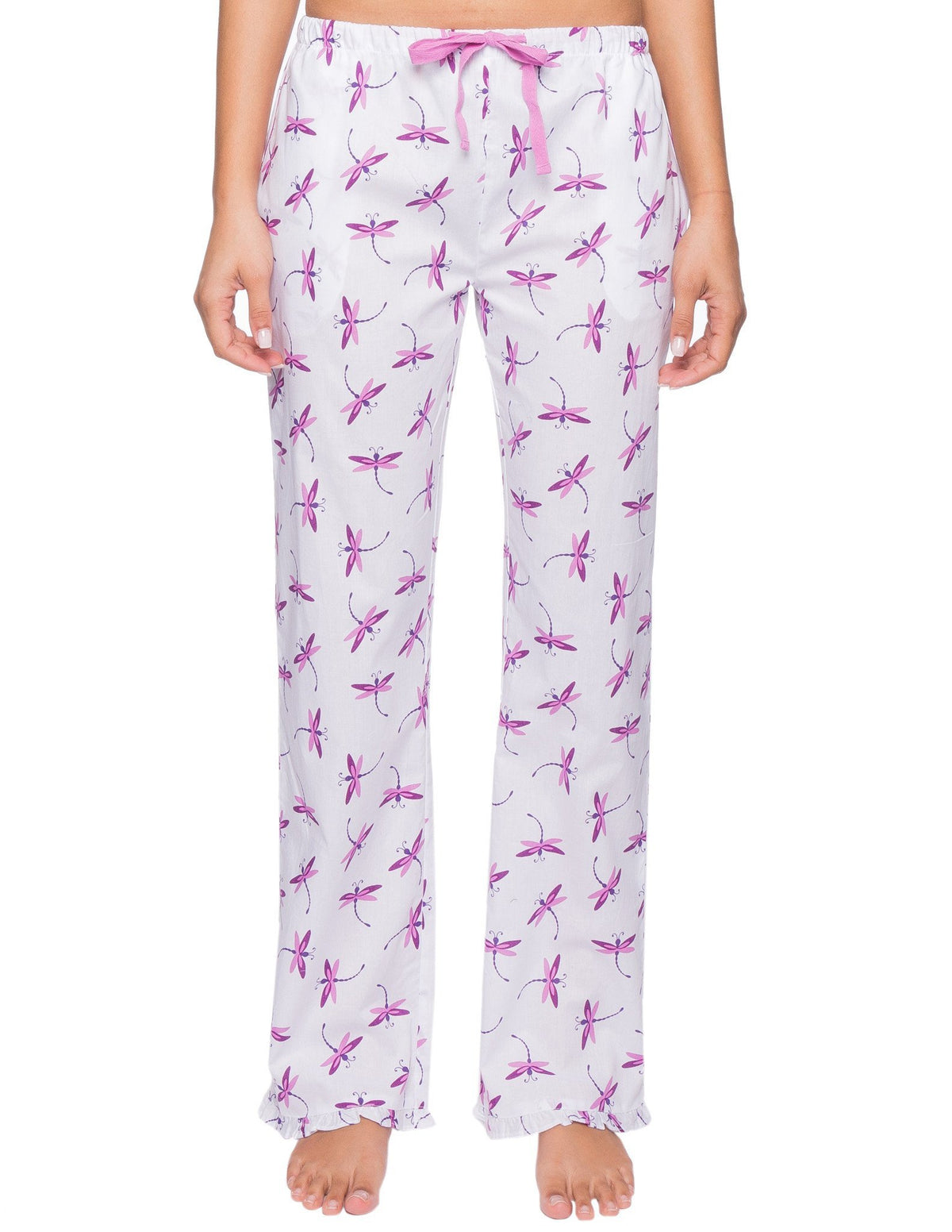 Womens Premium 100% Cotton Poplin Lounge/Sleep Pants - Firefly - White/Purple