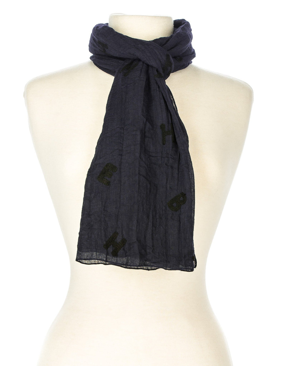 Embroidered Alphabets Spring Scarf - Navy