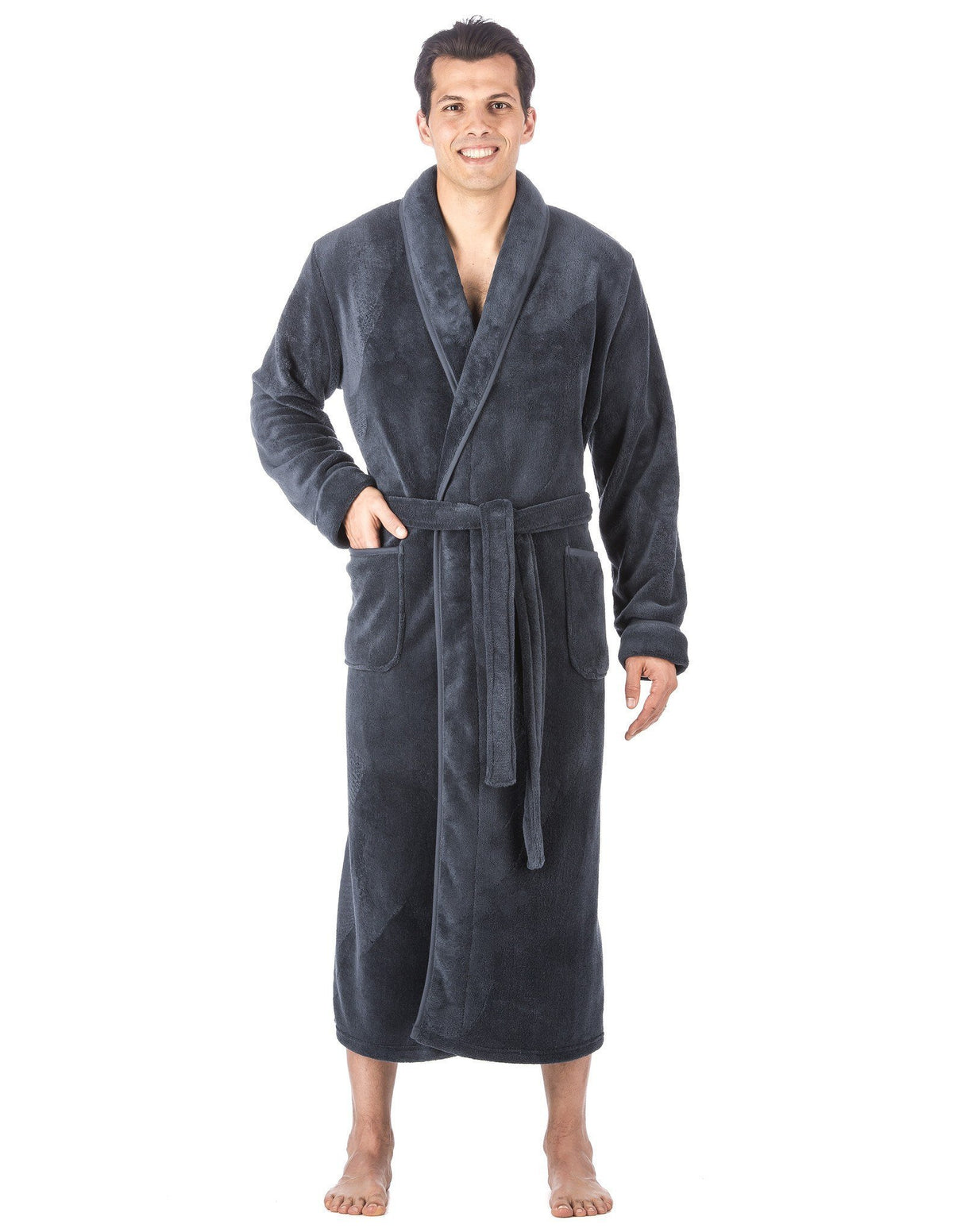 Men's Premium Coral Fleece Full Length Plush Spa/Bath Robe - Navy