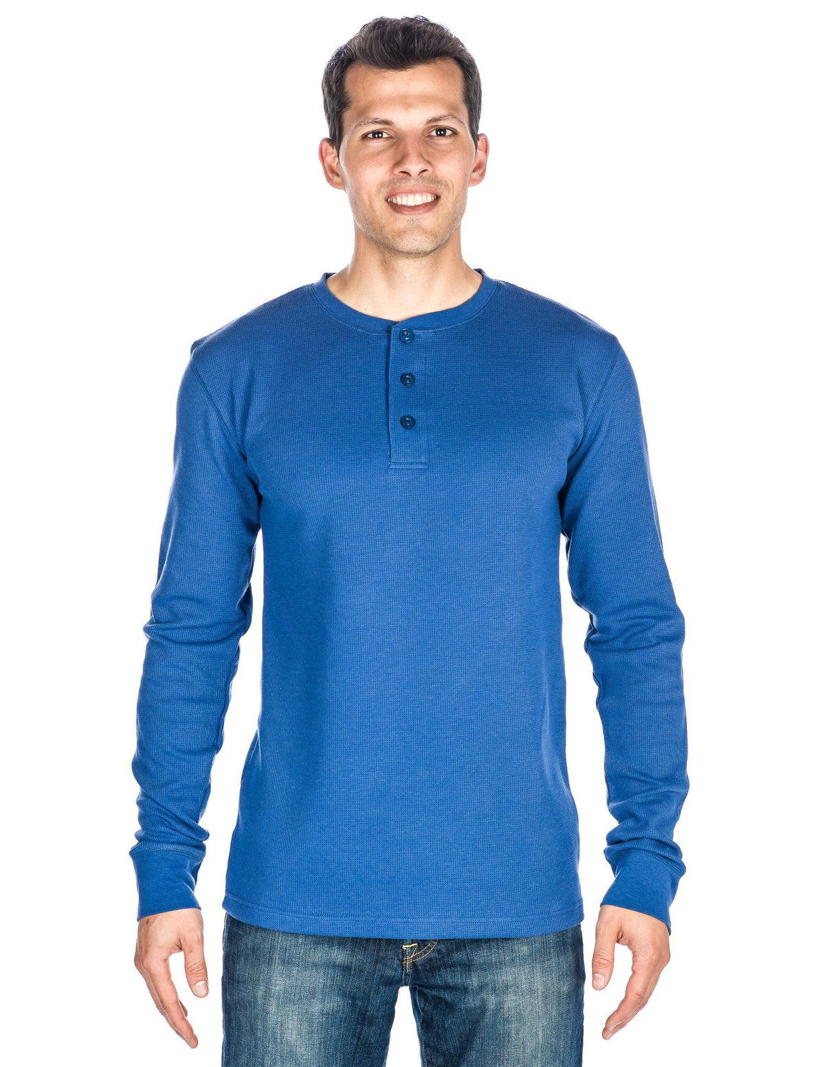 Men's Solid Thermal Henley Long Sleeve T-shirts - Navy Blue