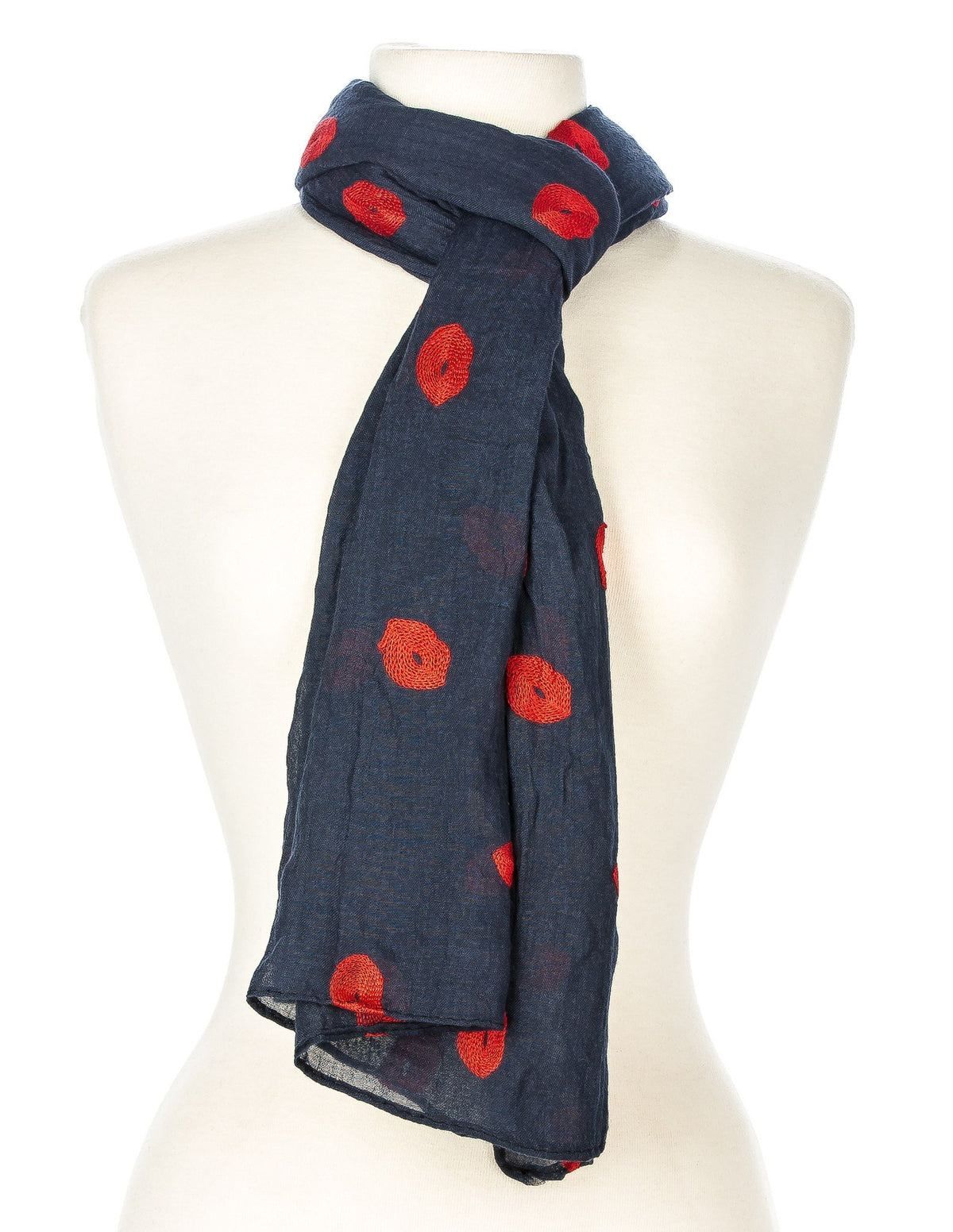 Embroidered Kisses Spring Scarf - Navy