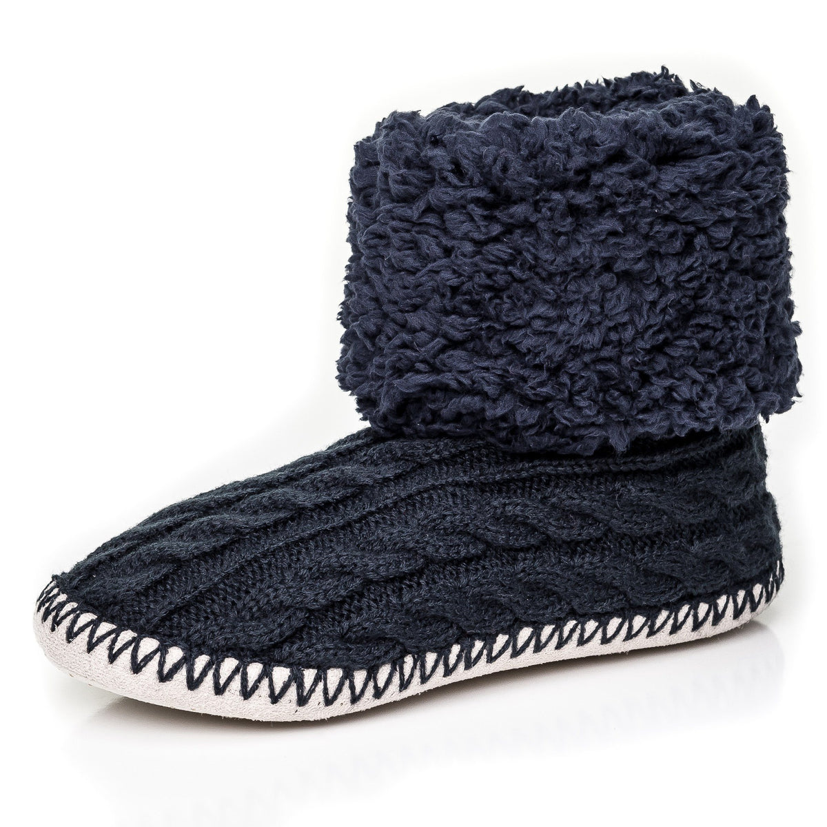 Women's Fuzzy Delight Cable Knit Indoor Short Boot Slippers - Navy