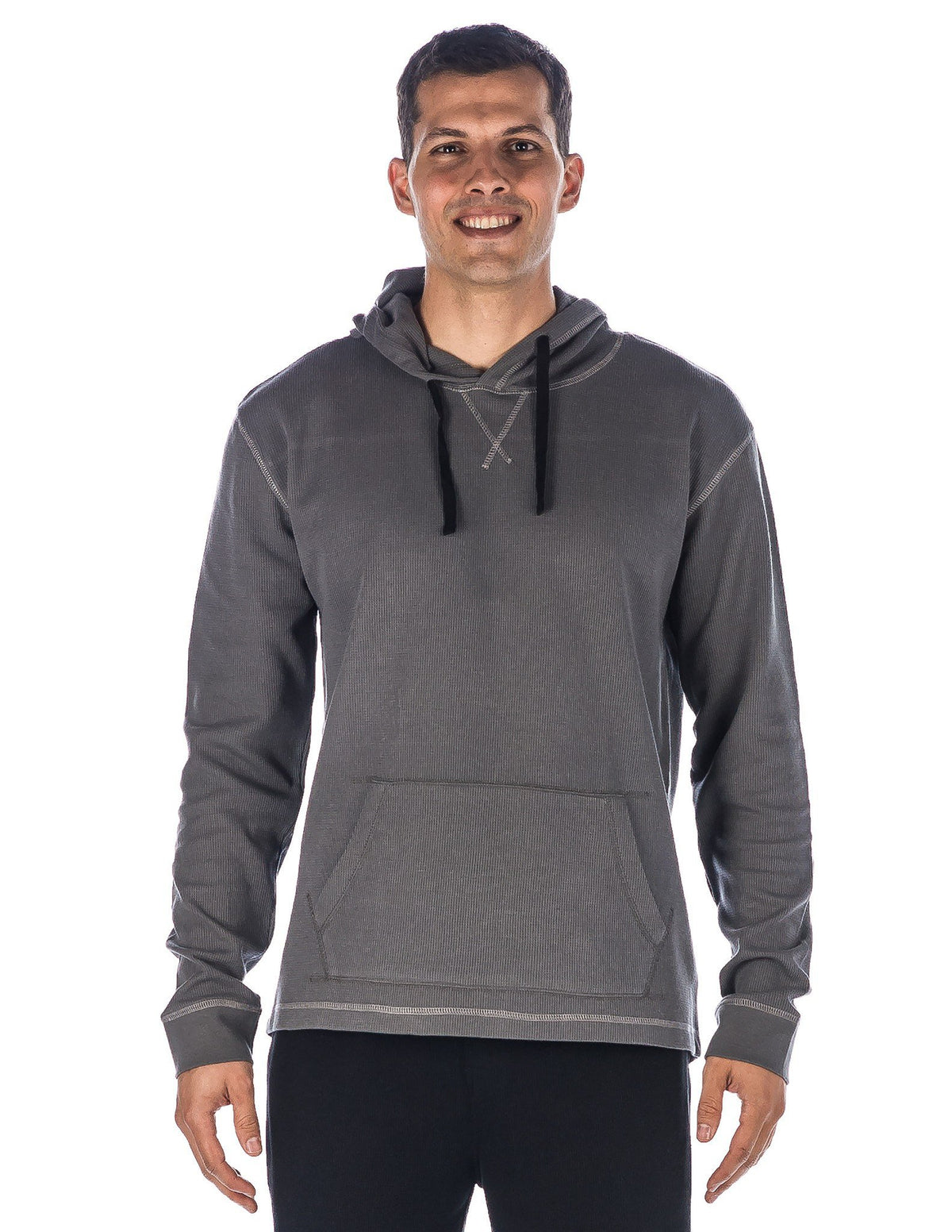 Men's Solid Thermal Lounge Hoodie - with Contrast Stitching - Charcoal