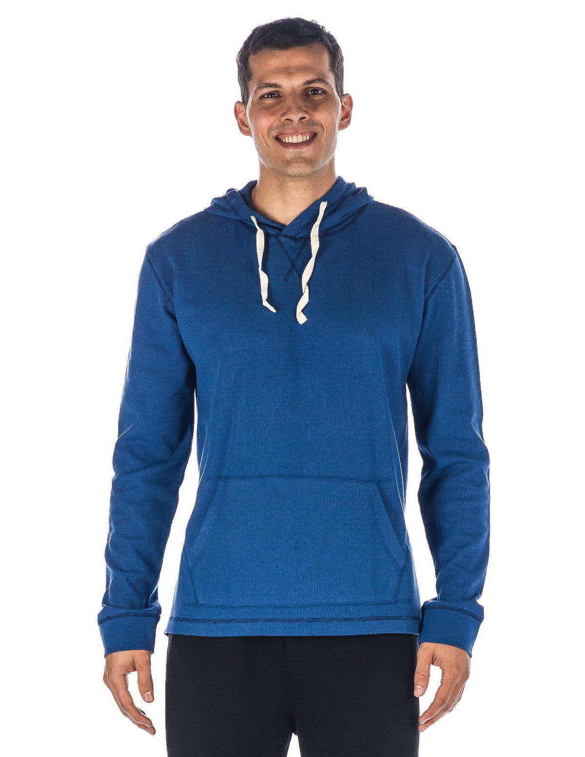 Men's Solid Thermal Lounge Hoodie - with Contrast Stitching - Navy