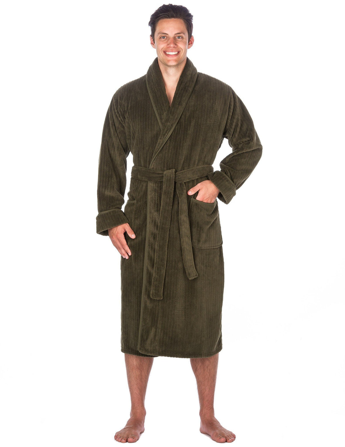 Men's Premium Coral Fleece Plush Spa/Bath Robe - Olive