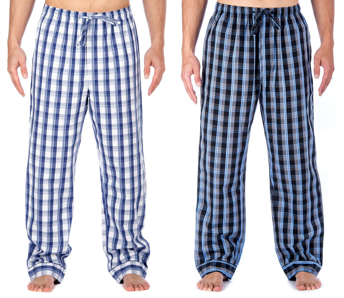 Men's Premium Cotton Lounge/Sleep Pants - 2 Pack - 2-Pack (Blue/Grey - Blue/White Plaid)