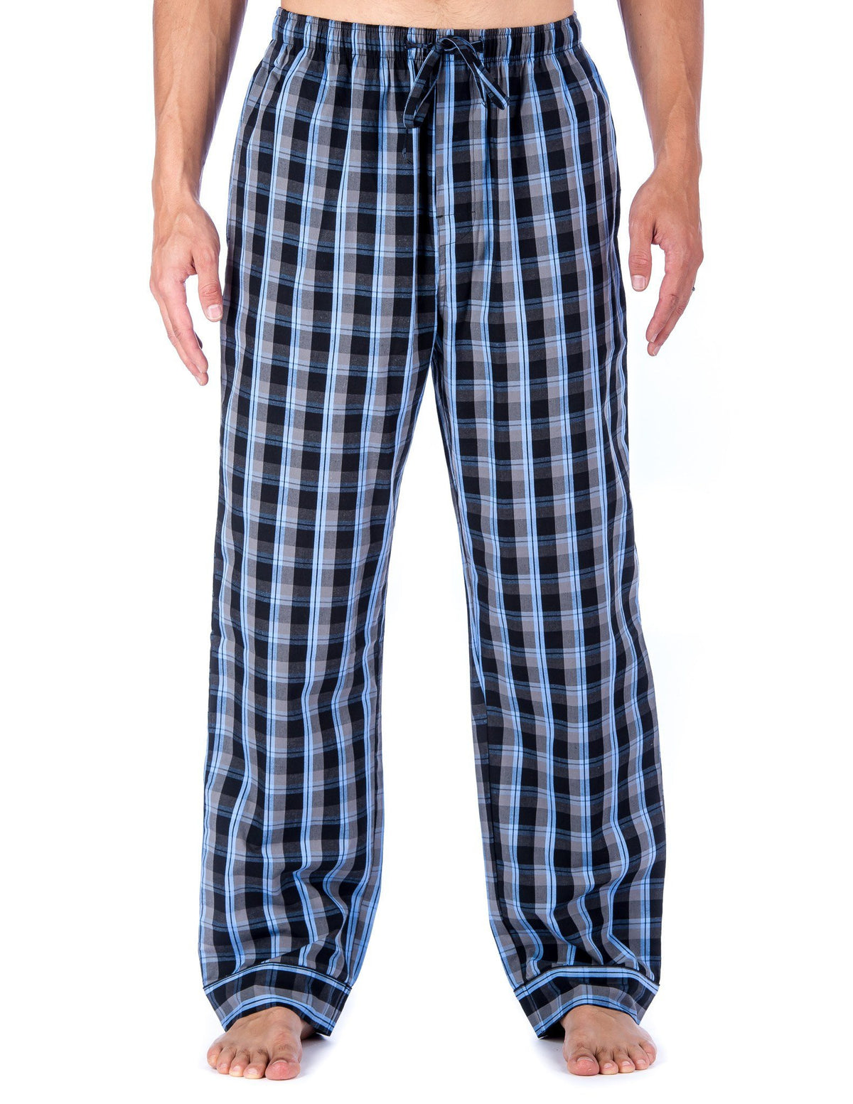 Men's 100% Cotton Comfort-Fit Sleep/Lounge Pants - Plaid Blue/Grey
