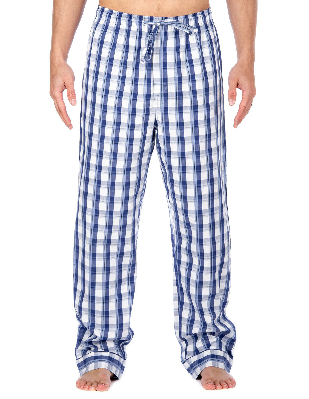 Men's 100% Cotton Comfort-Fit Sleep/Lounge Pants - Plaid Blue/White